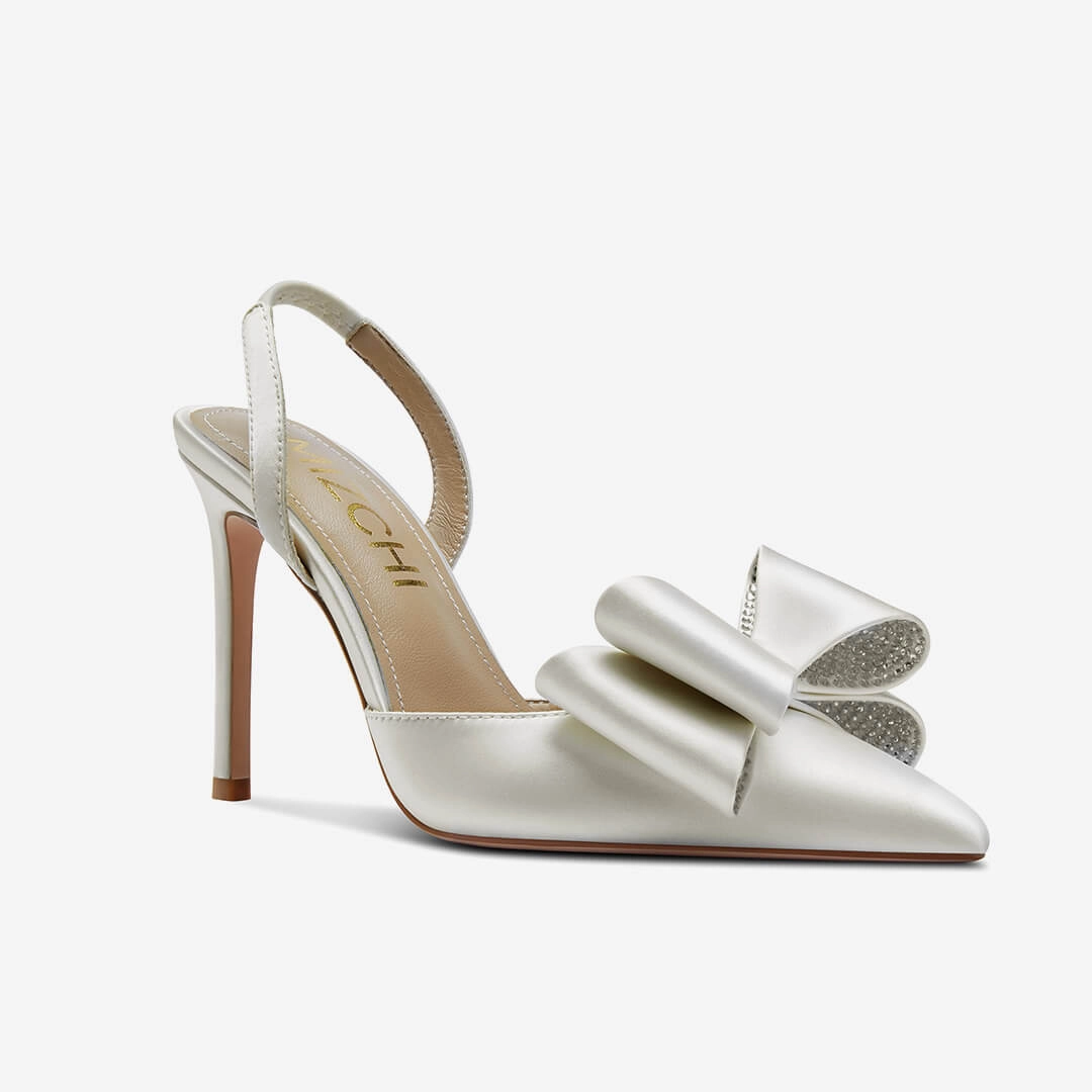 *ELYSIA - ivory satin bow slingback