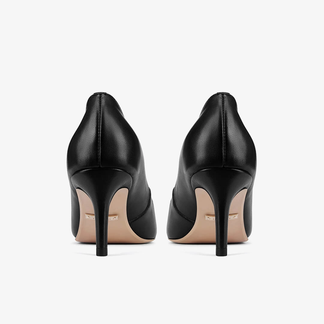 *TIA BLACK LEATHER - kitten heels