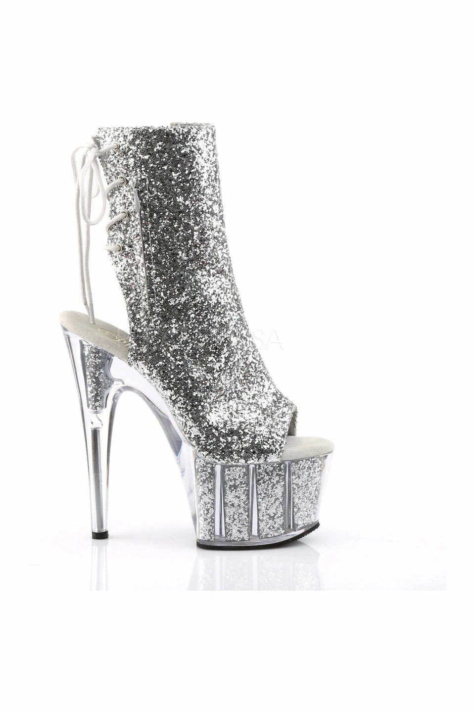 ADORE-1018G Platform Boot  | Silver Glitter