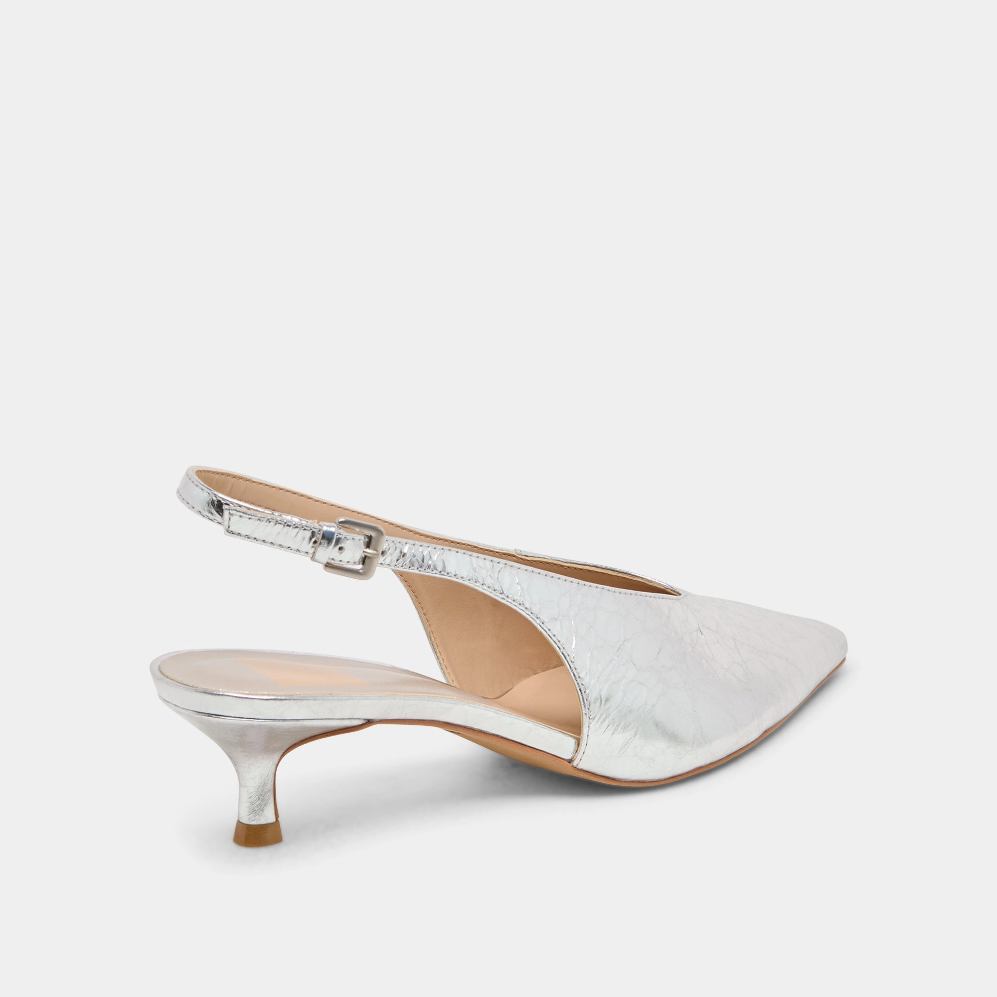 ALENNA HEELS SILVER DISTRESSED LEATHER