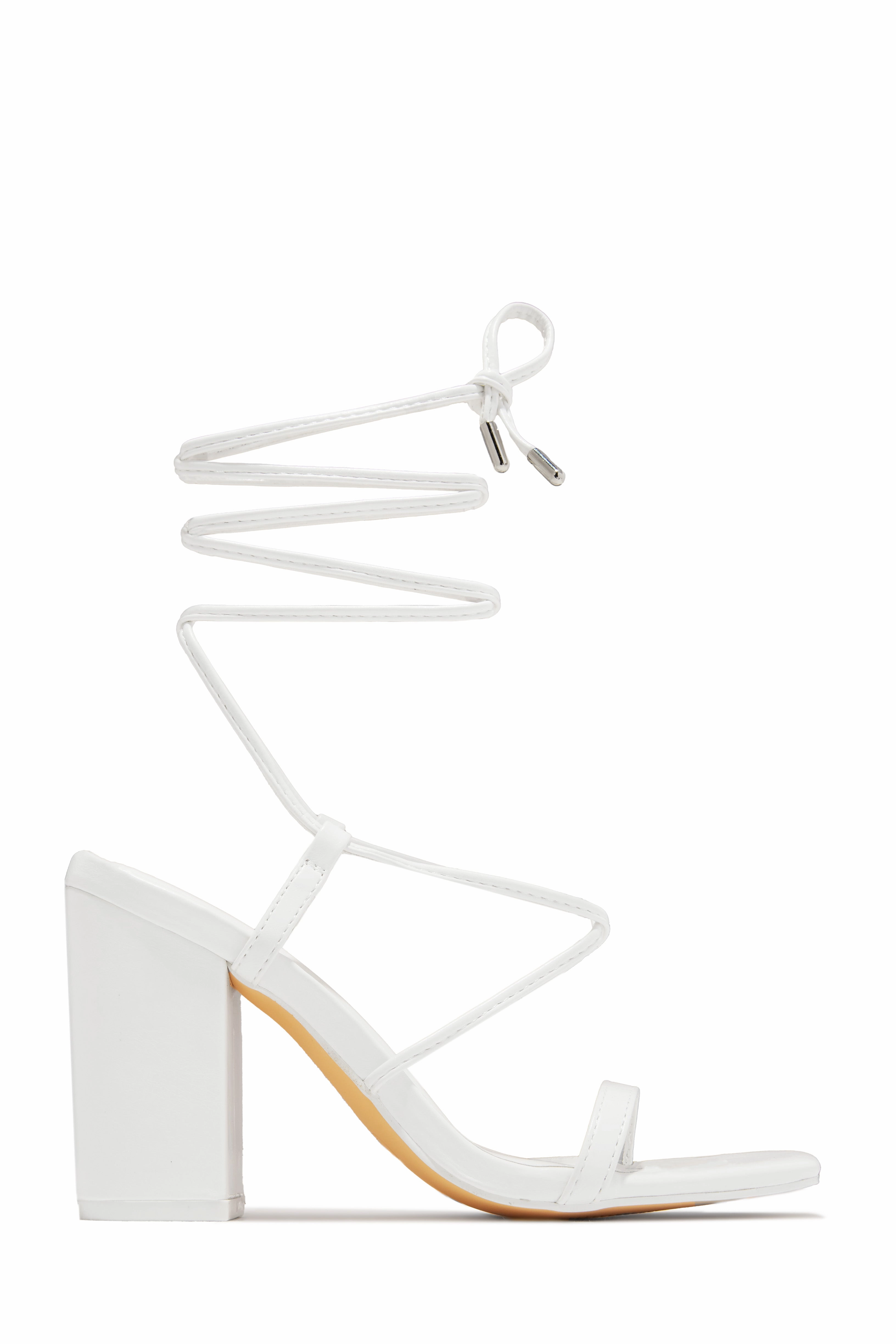 Aria Lace Up Block Heels - White