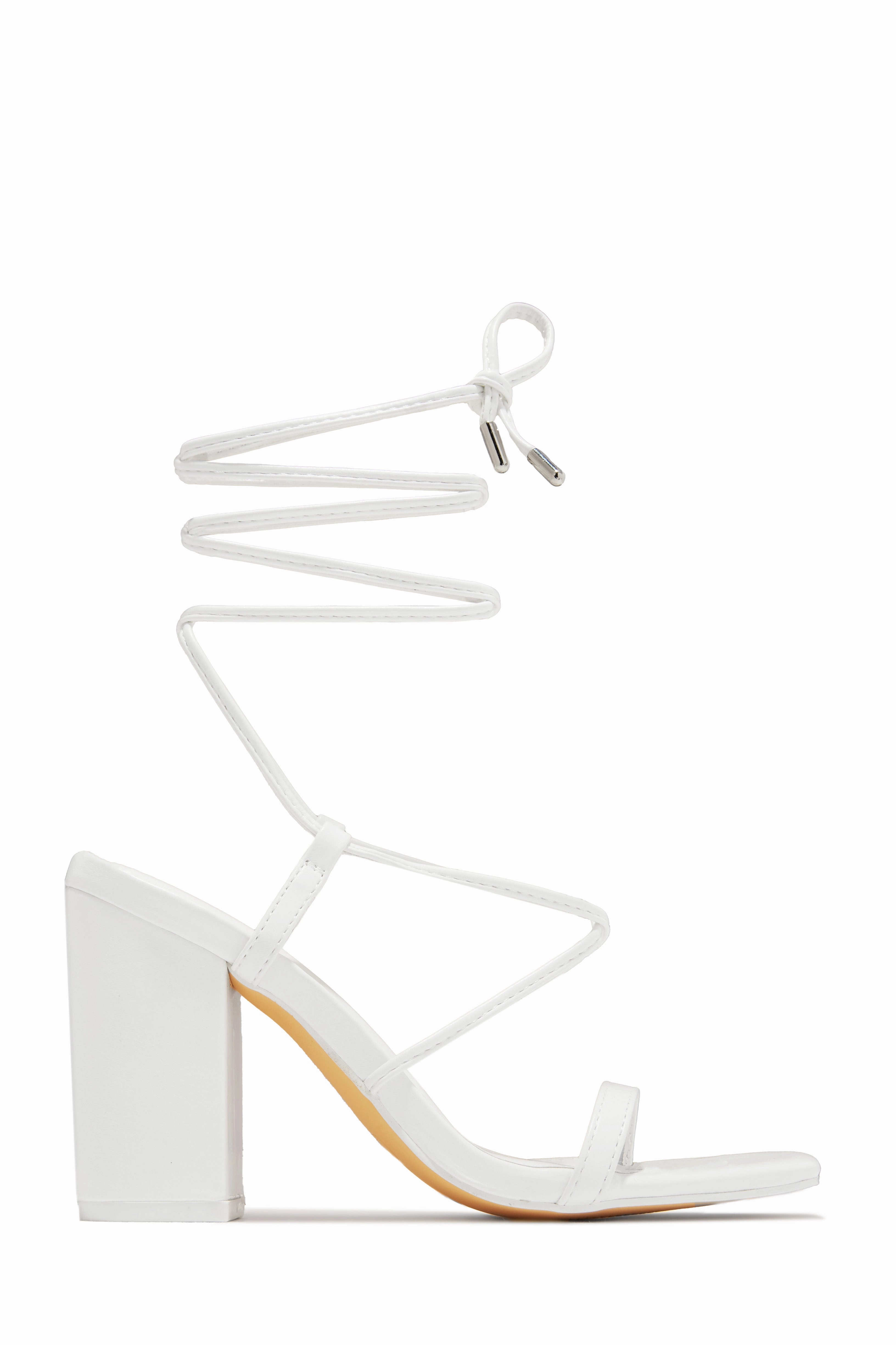 Aria Lace Up Block Heels - White