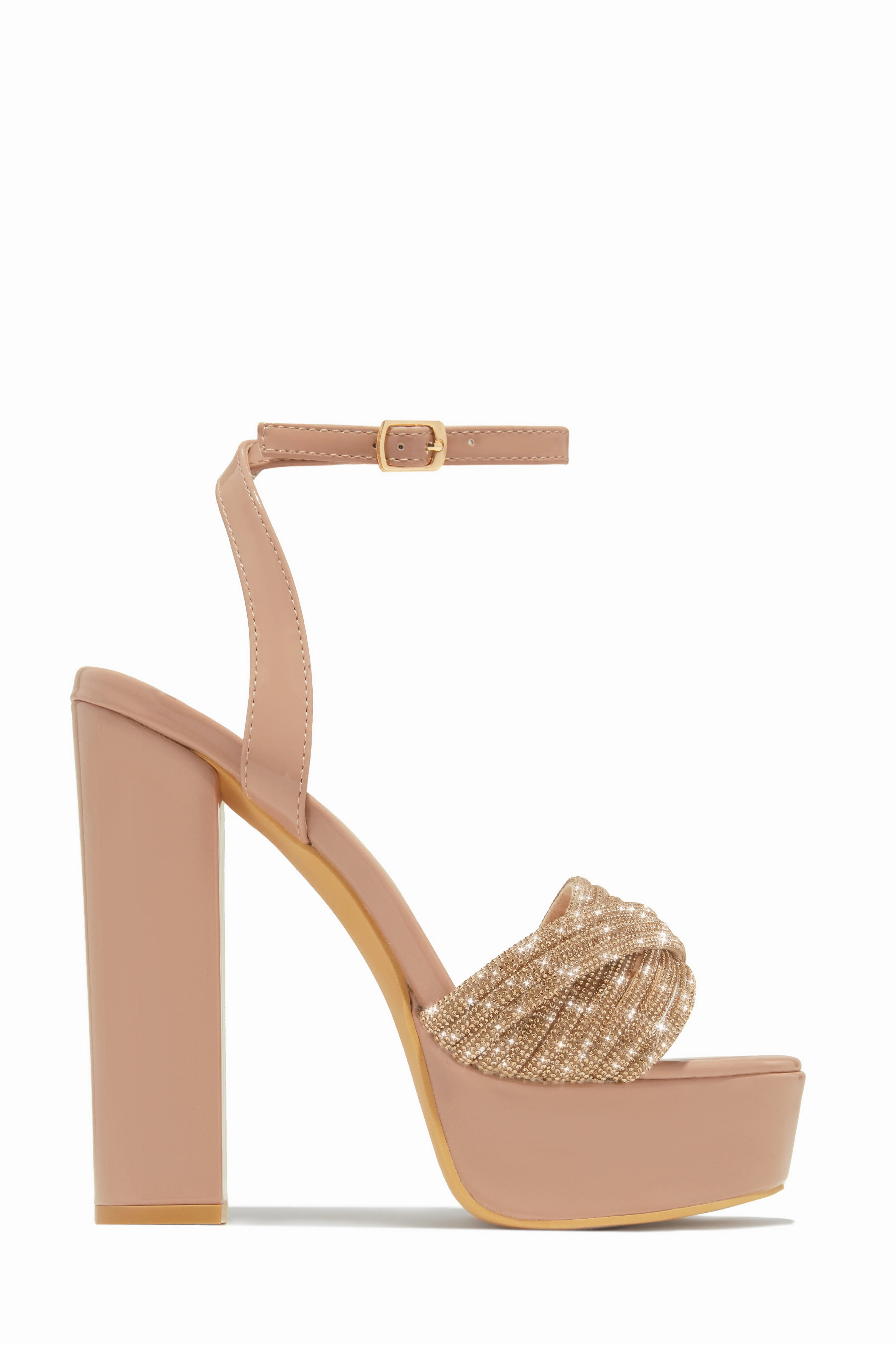 Arianna Embellished Platform Block Heels - Nude