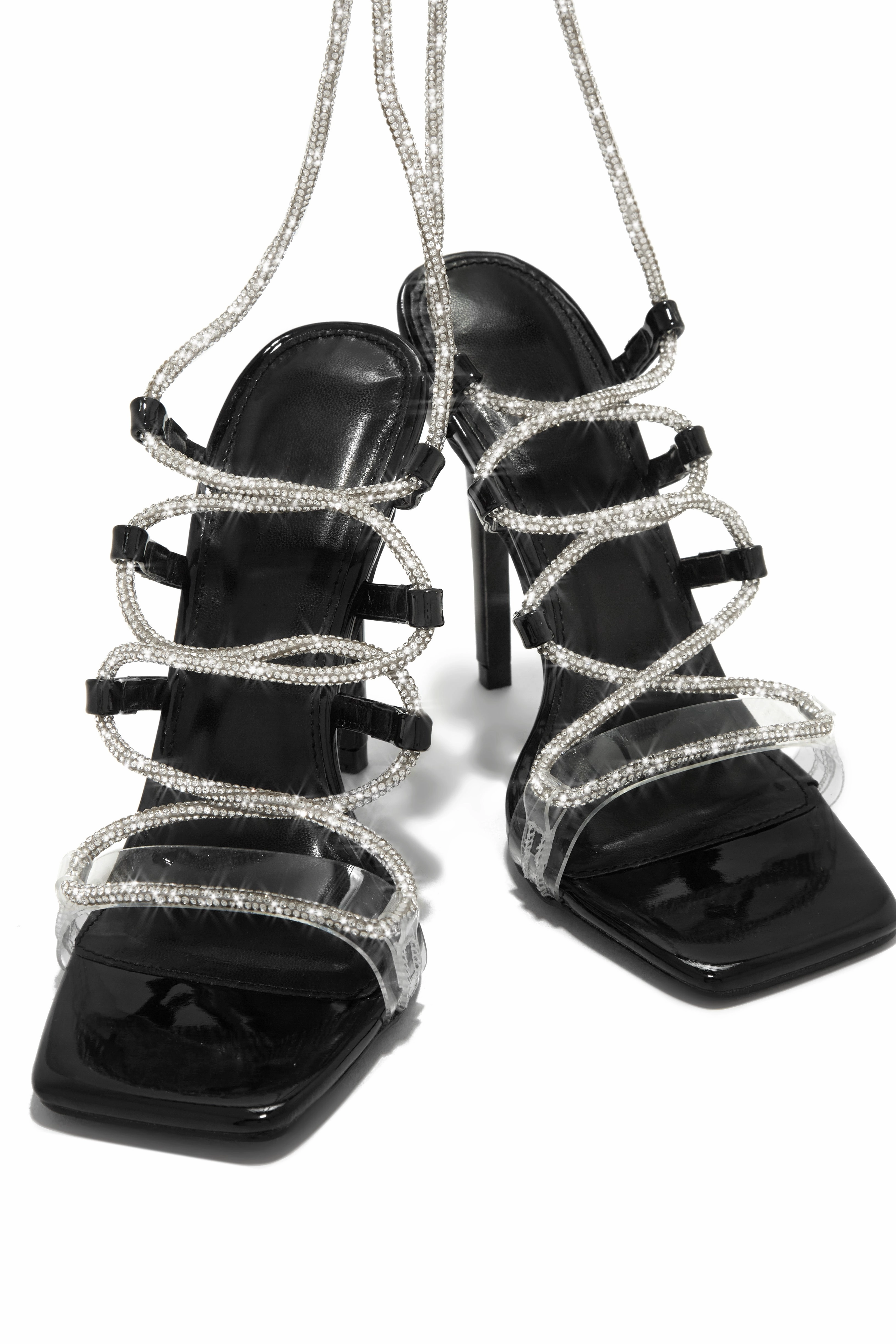 Birthday Wishes Embellished Lace Up Heels - Black