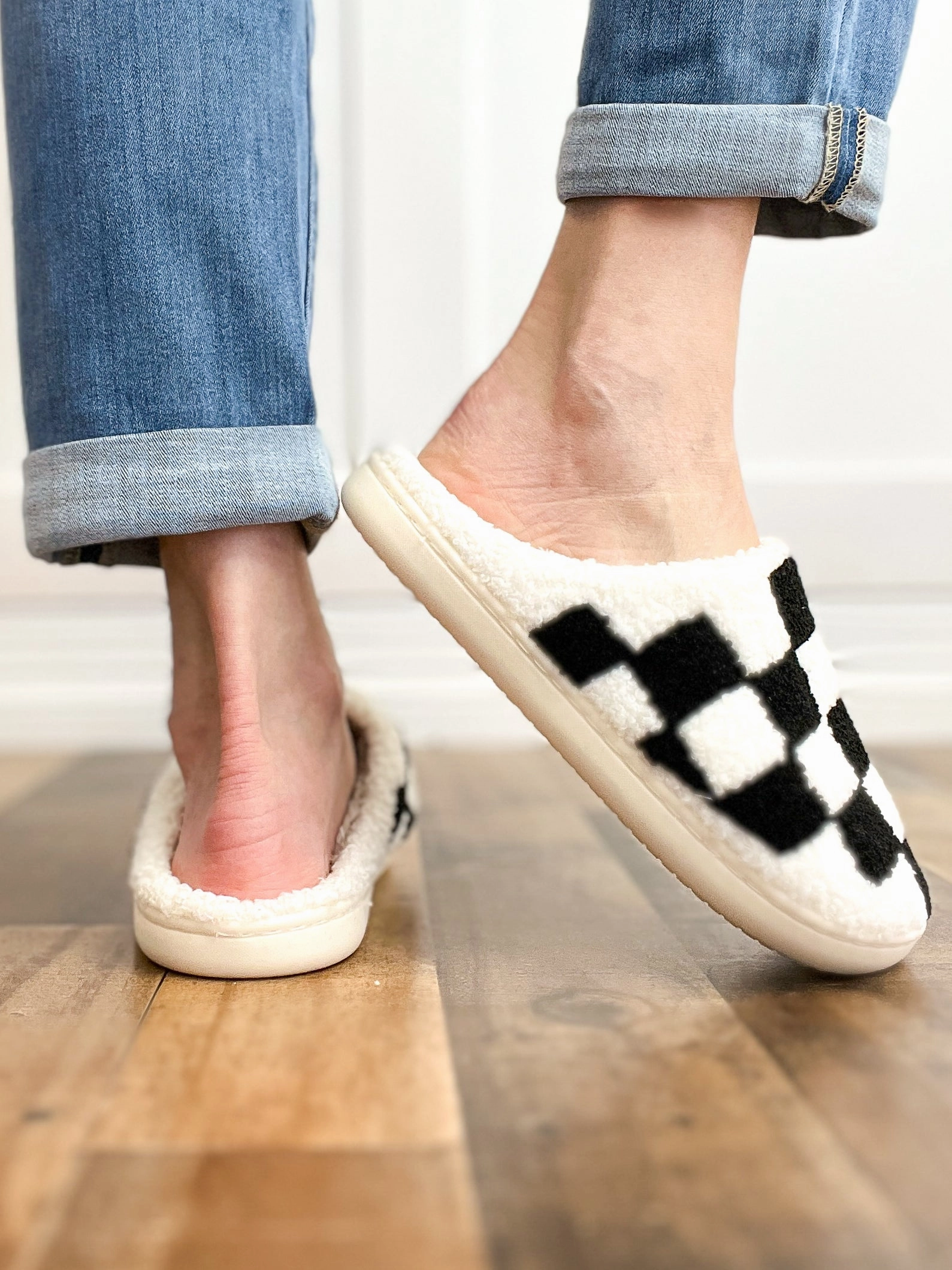Black and White Checkered Slippers