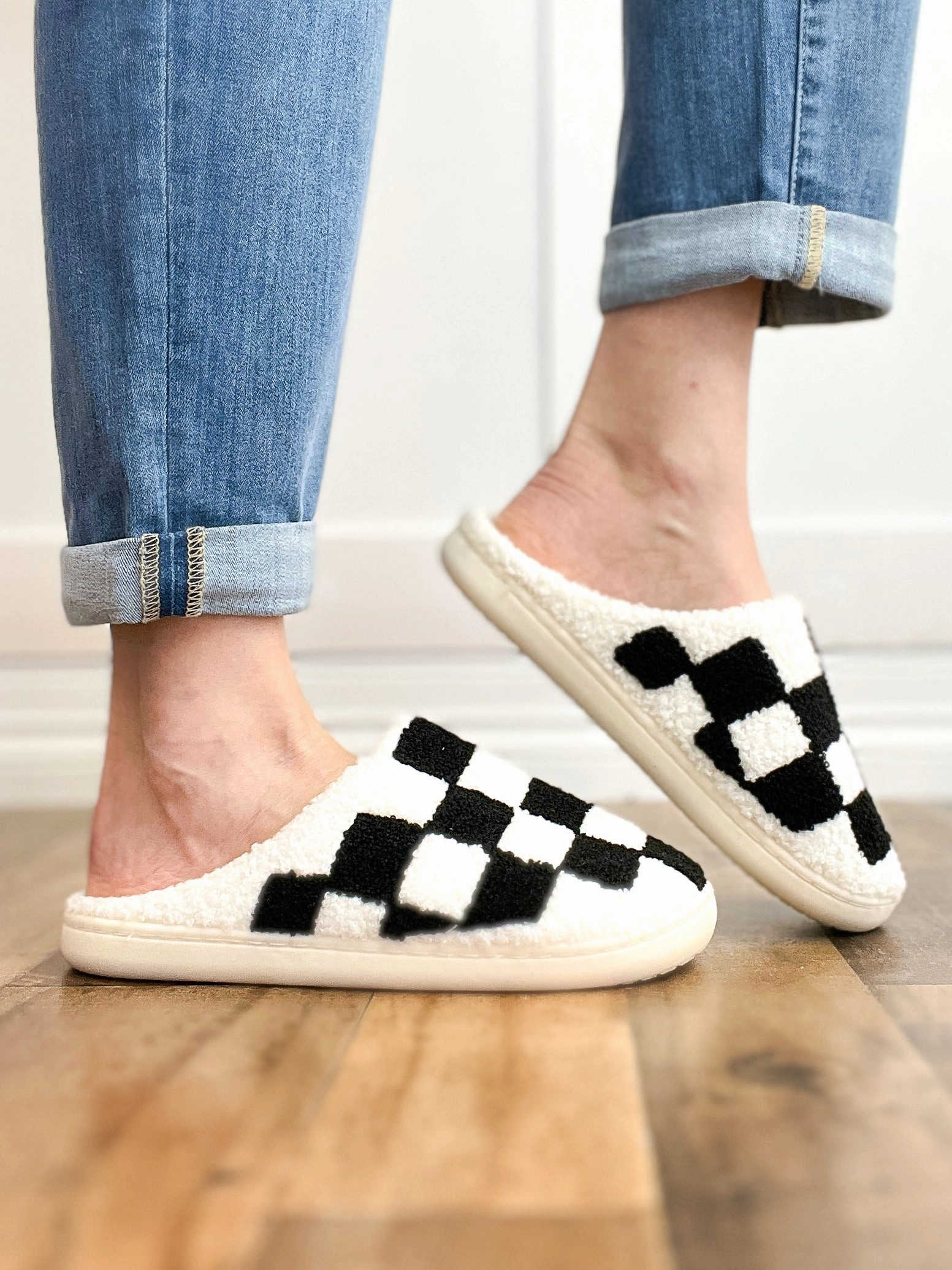 Black and White Checkered Slippers
