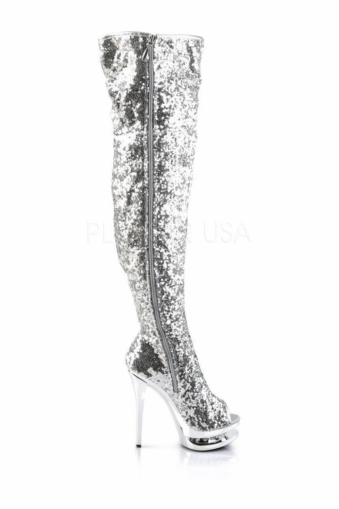 BLONDIE-R-3011 Platform Boot  | Silver Sequins