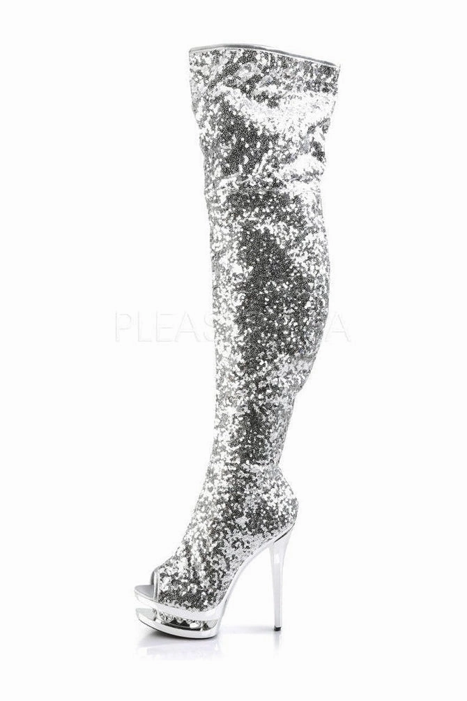 BLONDIE-R-3011 Platform Boot  | Silver Sequins