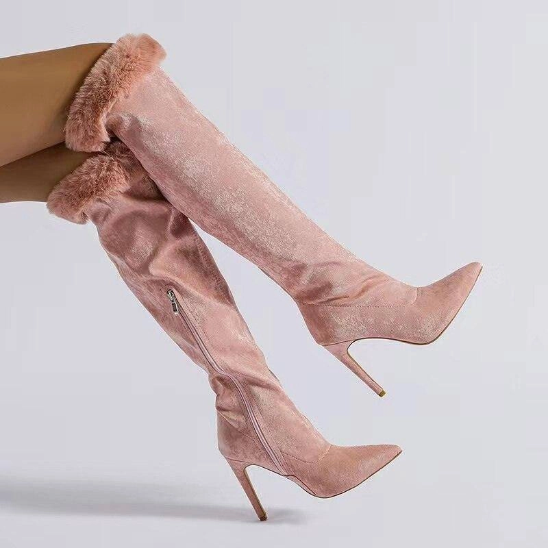 Cameron Pointed Toe Faux Fur High Boots