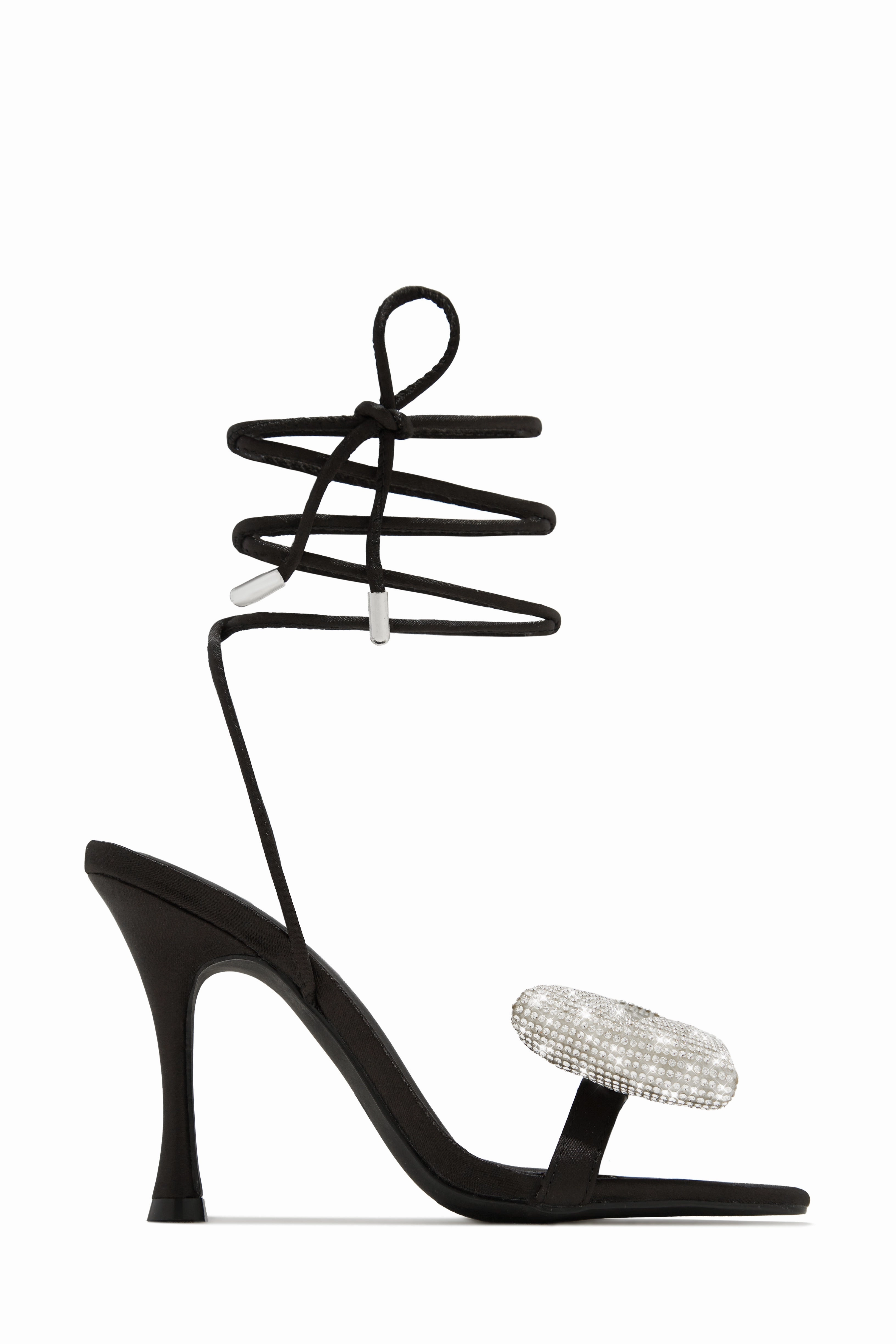 Ciela Lace Up Embellished Bow Heels - Black
