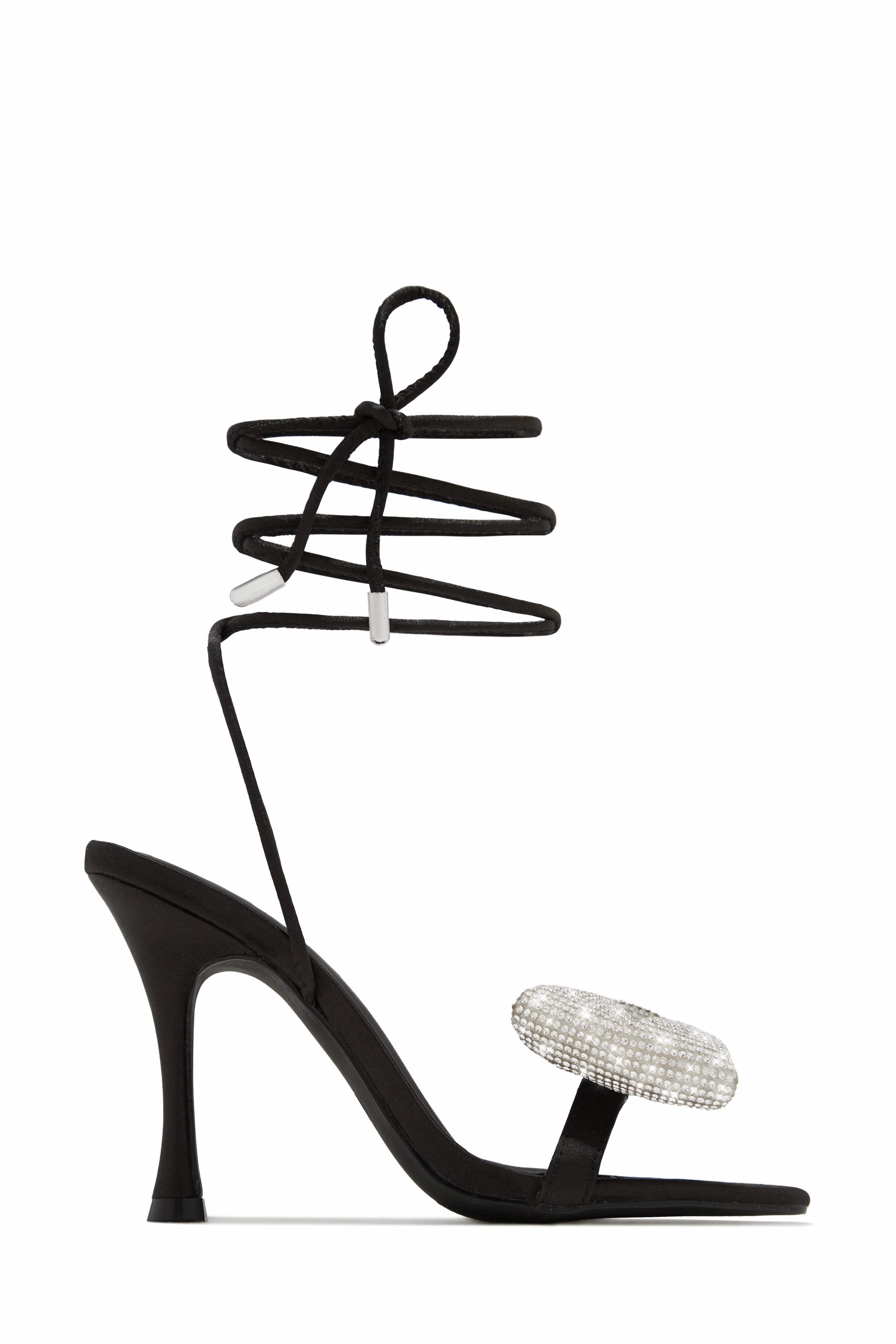 Ciela Lace Up Embellished Bow Heels - Black