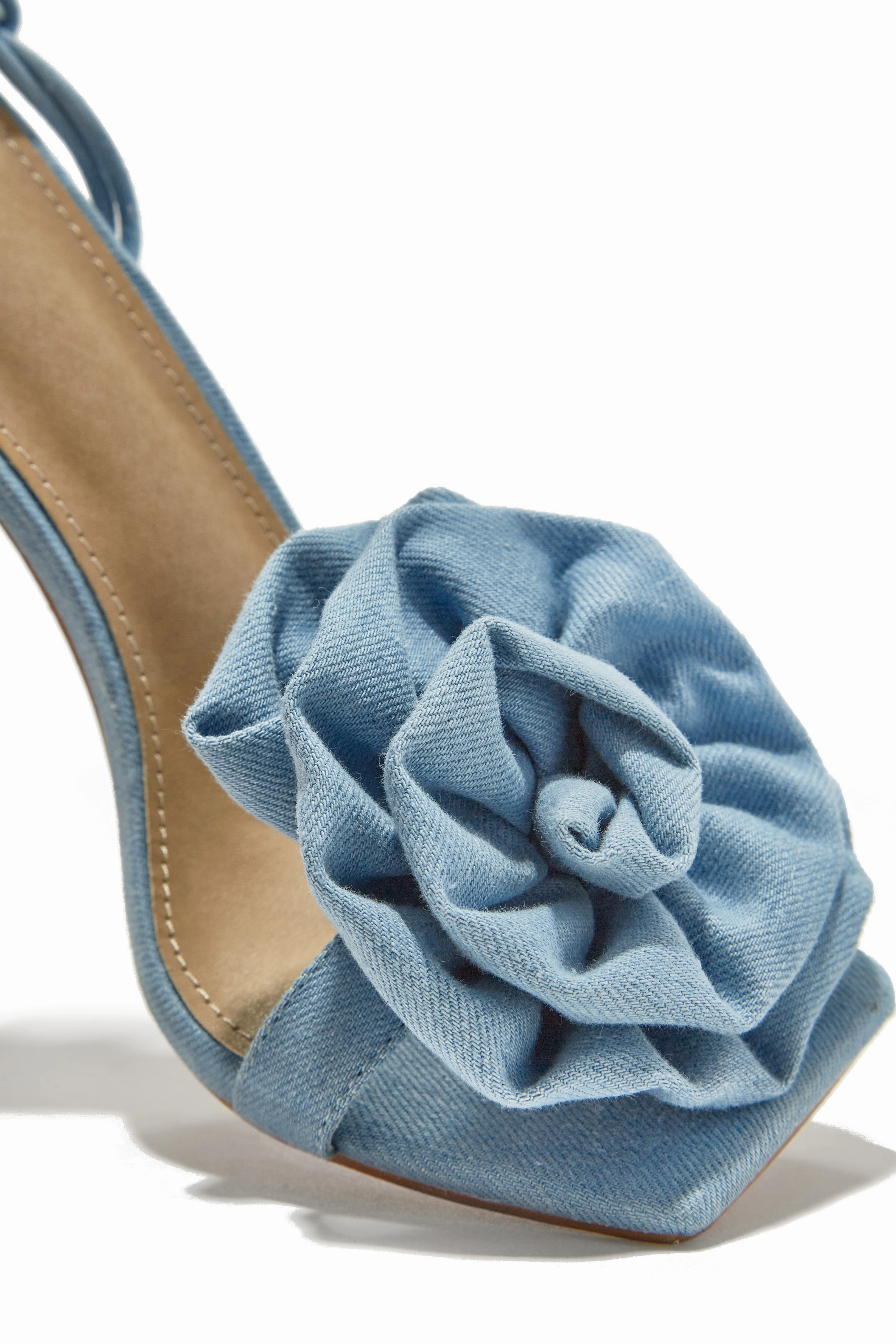 Divine Bloom Rosette Lace Up Heels - Denim