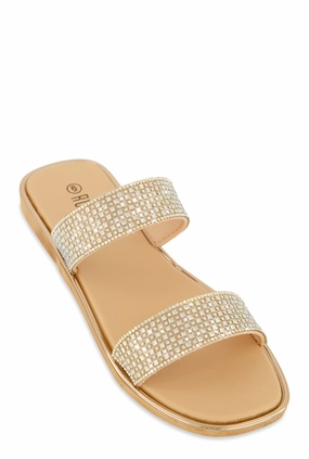 Double Band Rhinestone Slide Sandals
