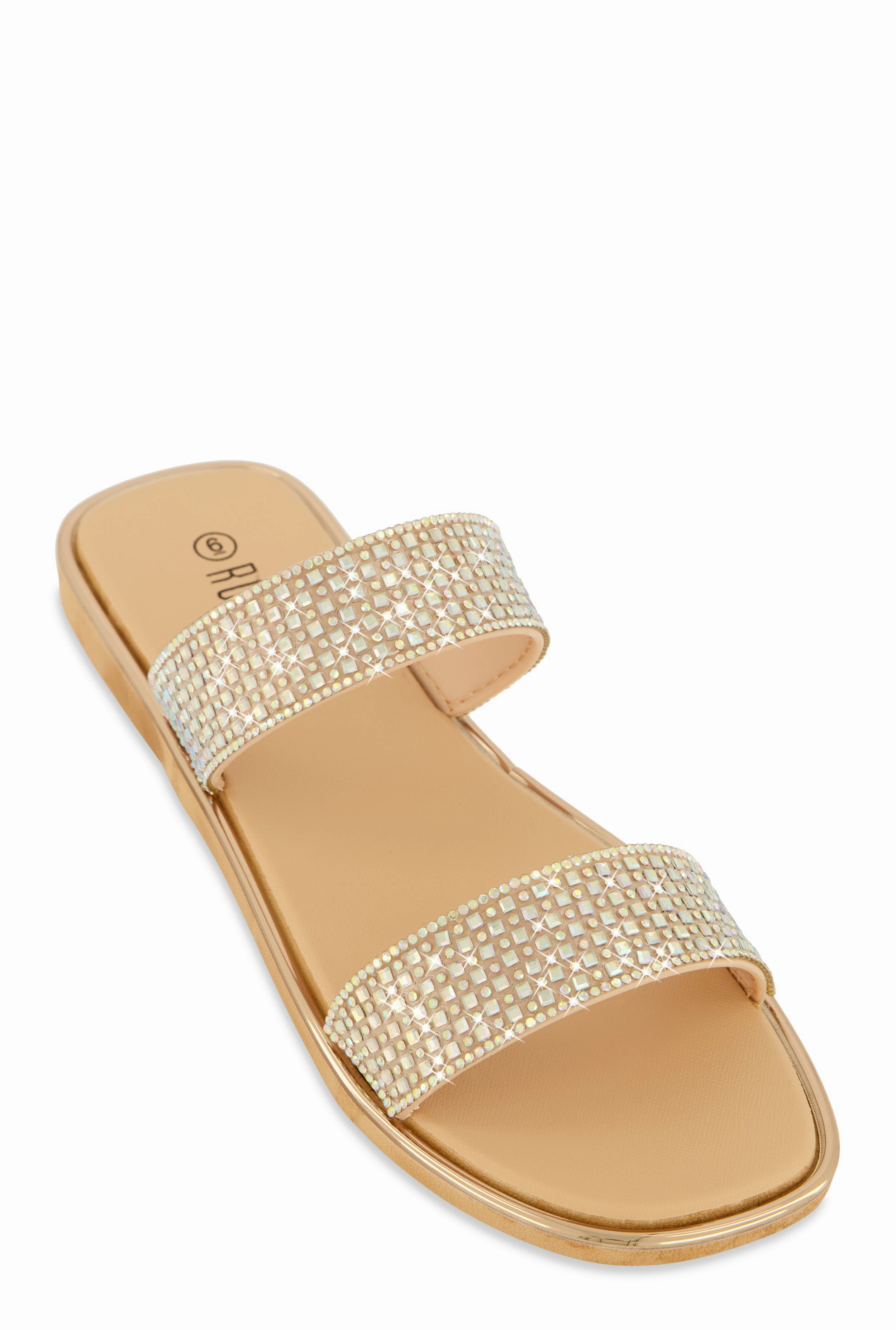 Double Band Rhinestone Slide Sandals