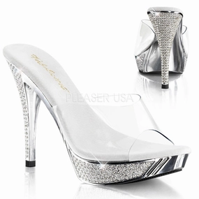 FABULICIOUS ELEGANT-401 Clear-Silver Chrome Platform Slides