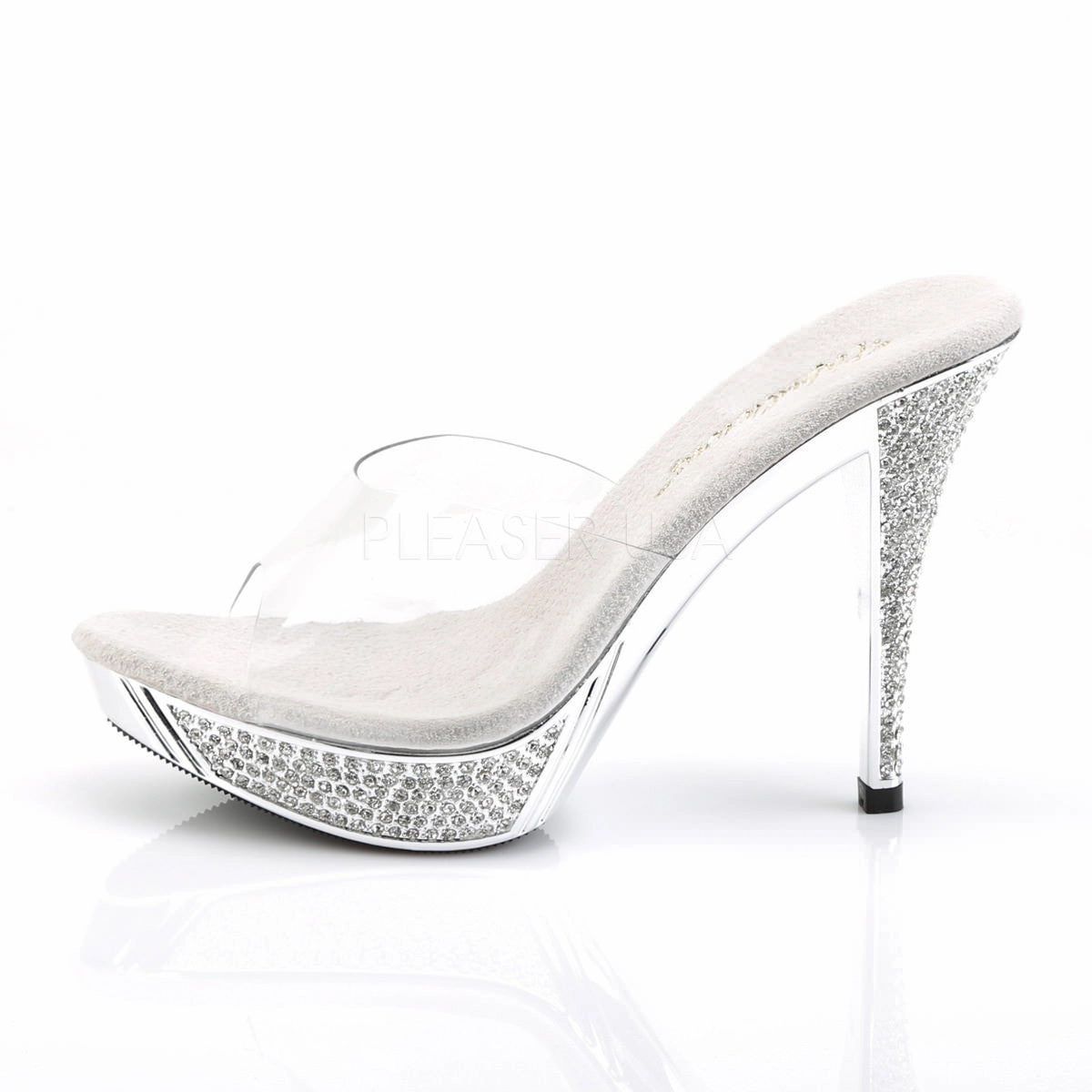 FABULICIOUS ELEGANT-401 Clear-Silver Chrome Platform Slides