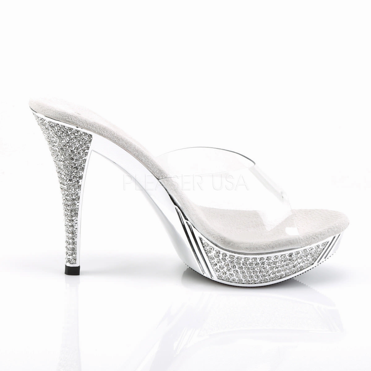 FABULICIOUS ELEGANT-401 Clear-Silver Chrome Platform Slides
