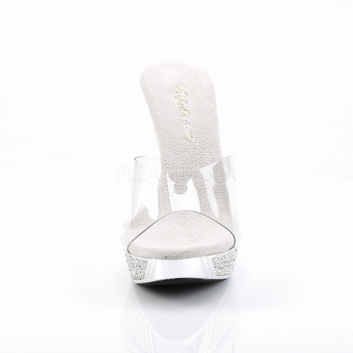 FABULICIOUS ELEGANT-401 Clear-Silver Chrome Platform Slides