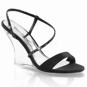 FABULICIOUS LOVELY-417 Black Satin-Clear Slingback Wedges