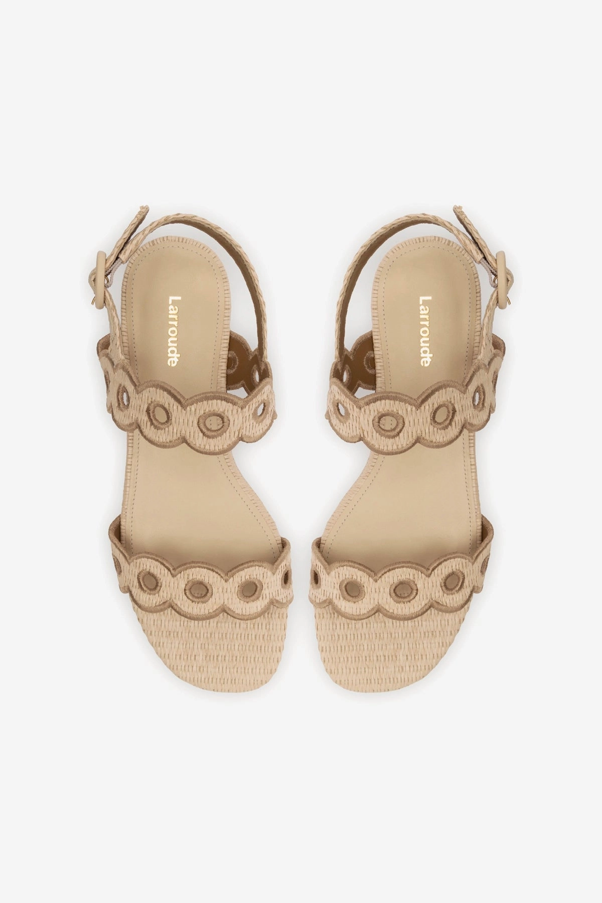 Florence Broderie Flat Sandal In Natural Raffia and Hazelnut Trimming