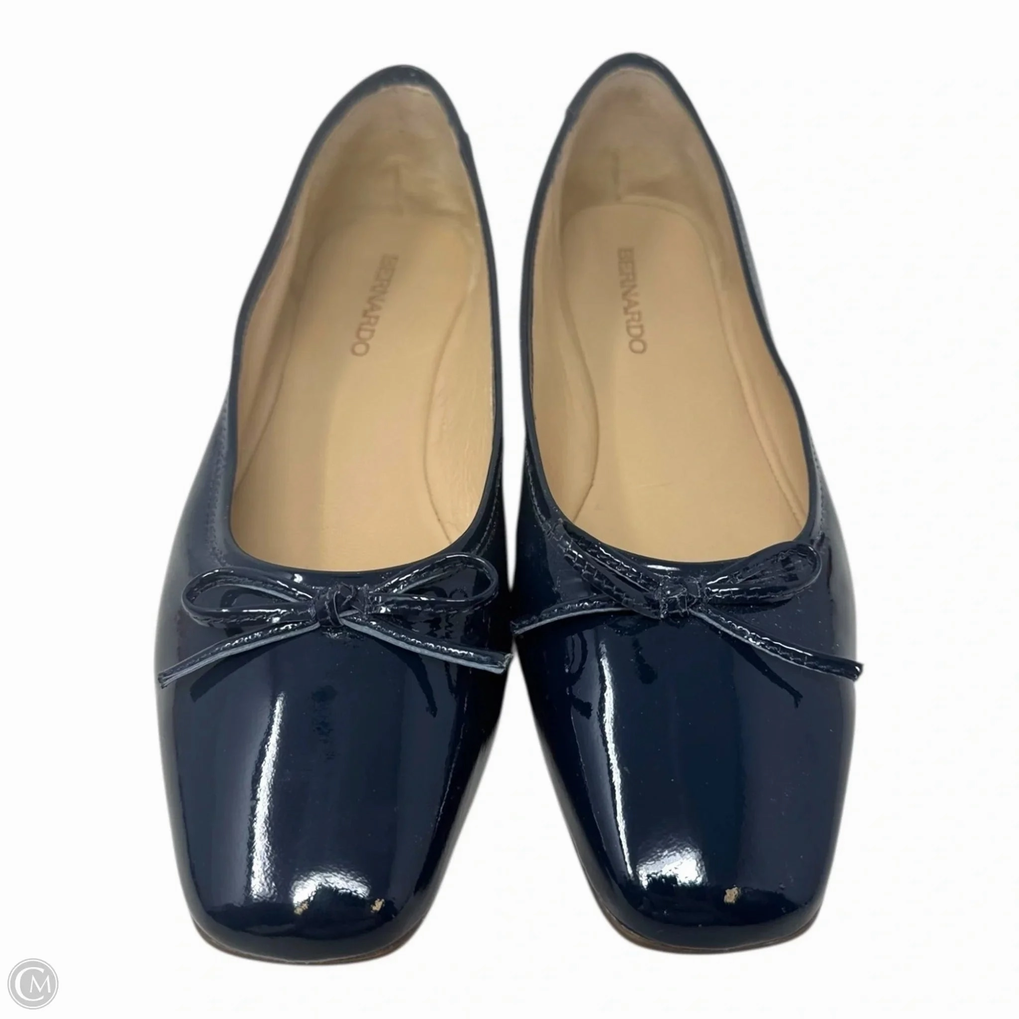 Gwynn Patent Bow Ballet Shoes Flats By Bernardo In Navy, Size: 8.5