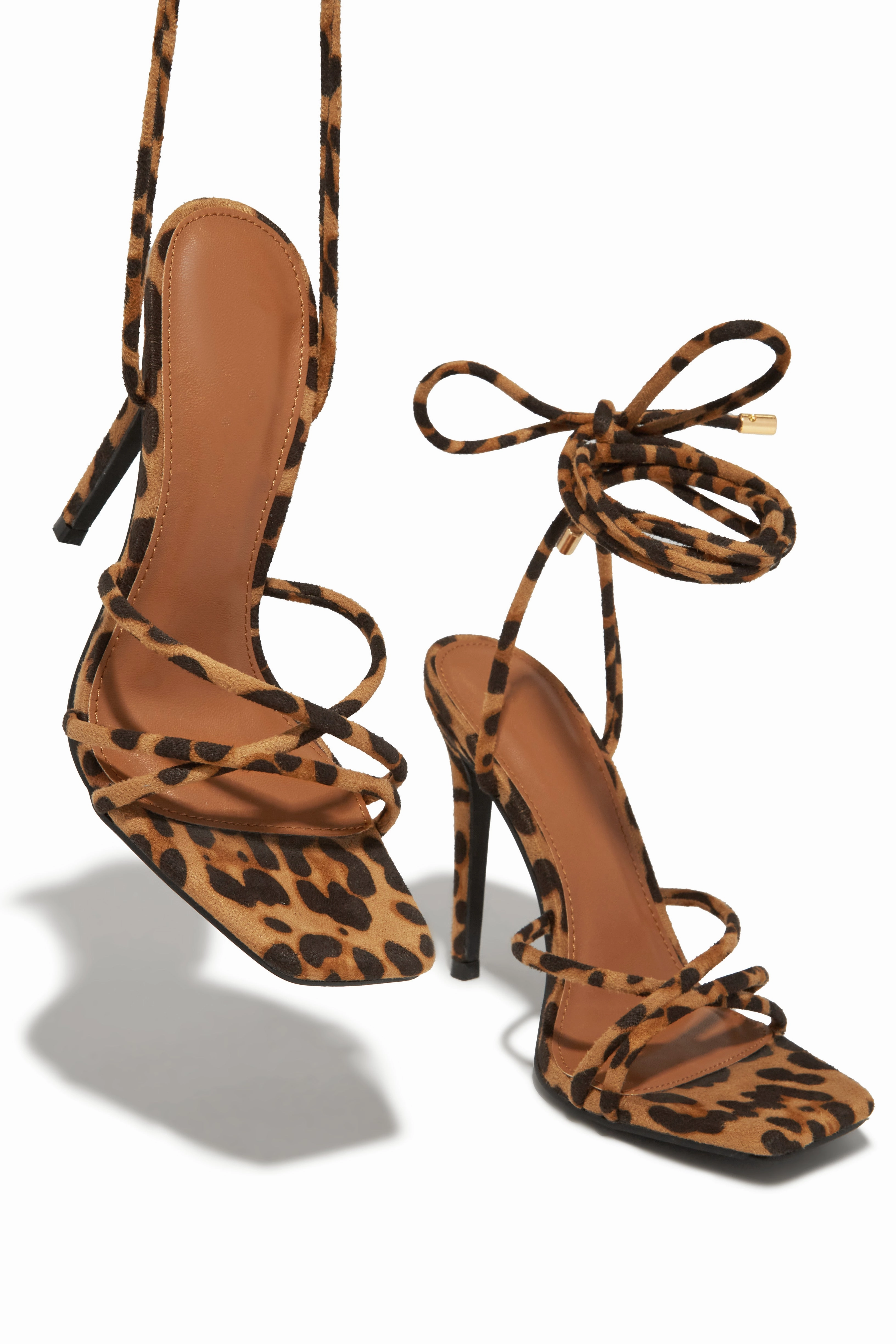 Holly Lace Up Strappy Heels - Leopard
