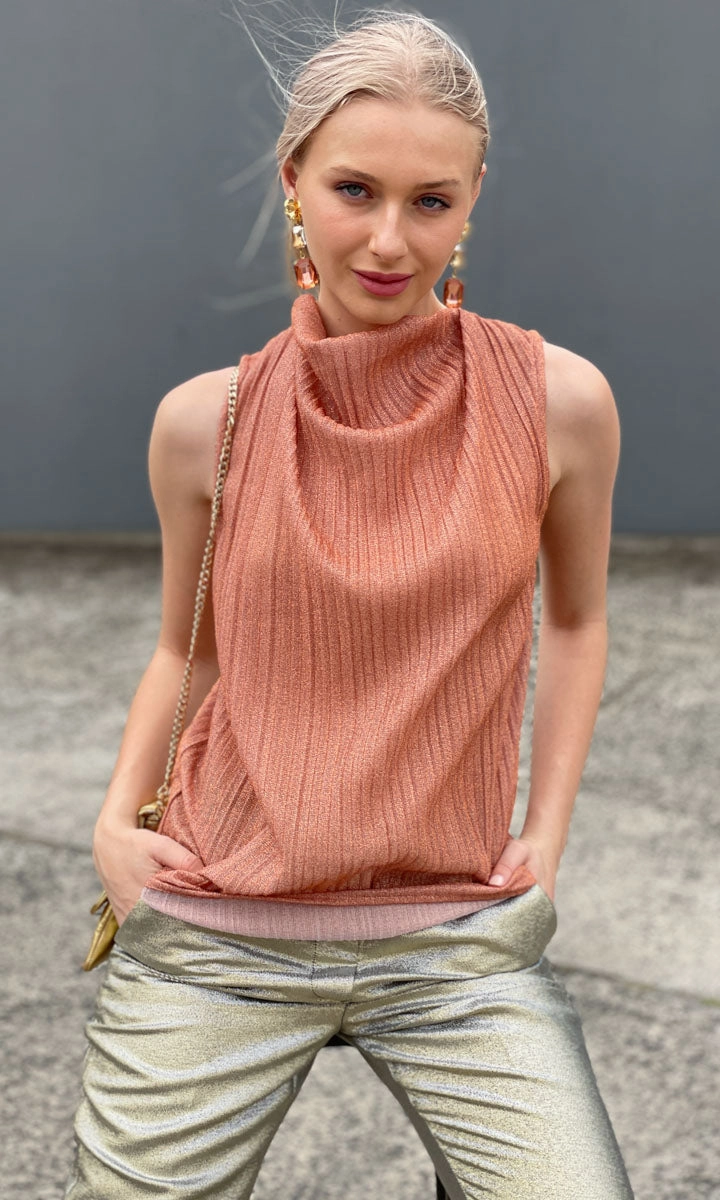 Hoss Rosa Metallic Cowl Neck Top