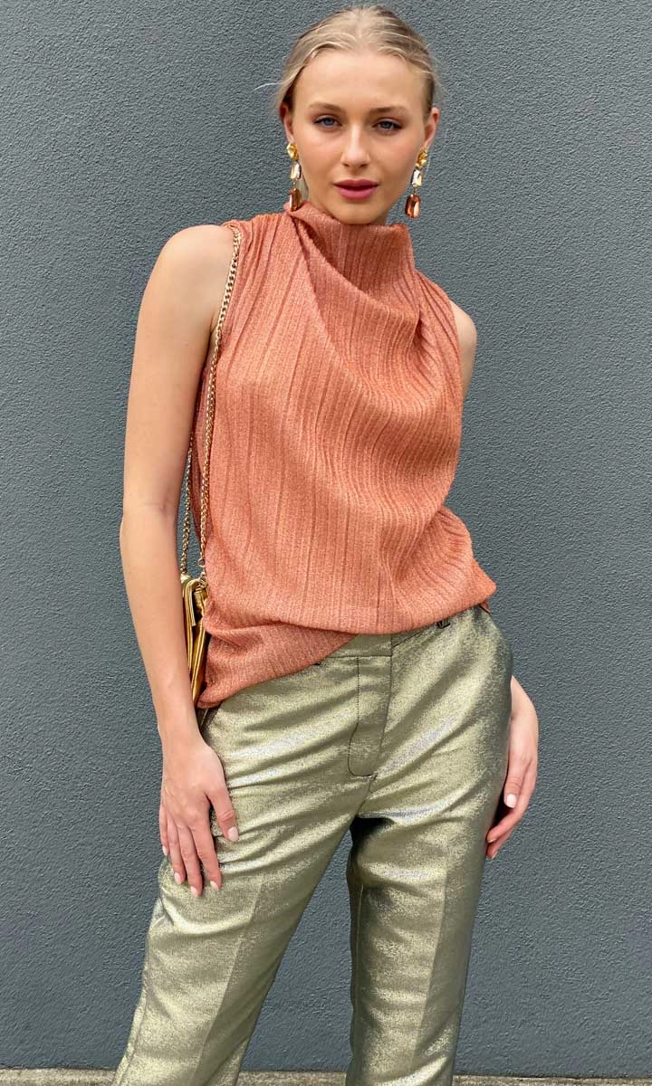 Hoss Rosa Metallic Cowl Neck Top