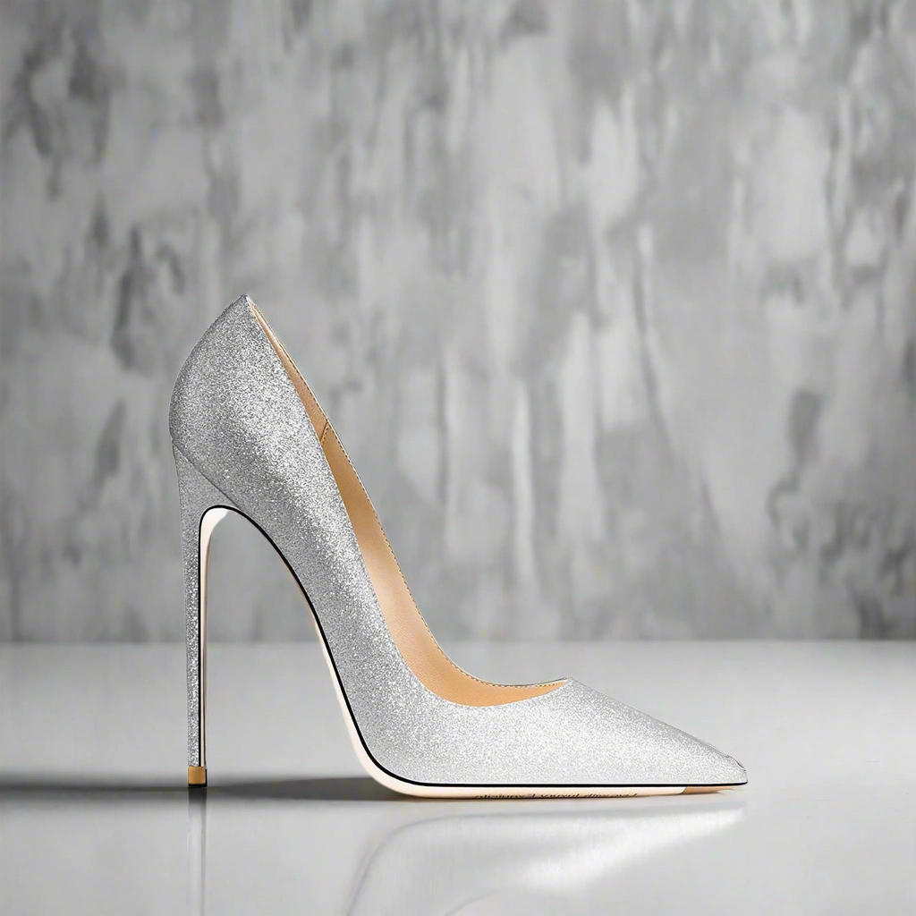 Josephine Silver-Grey Sequin Beige Bottom Heels