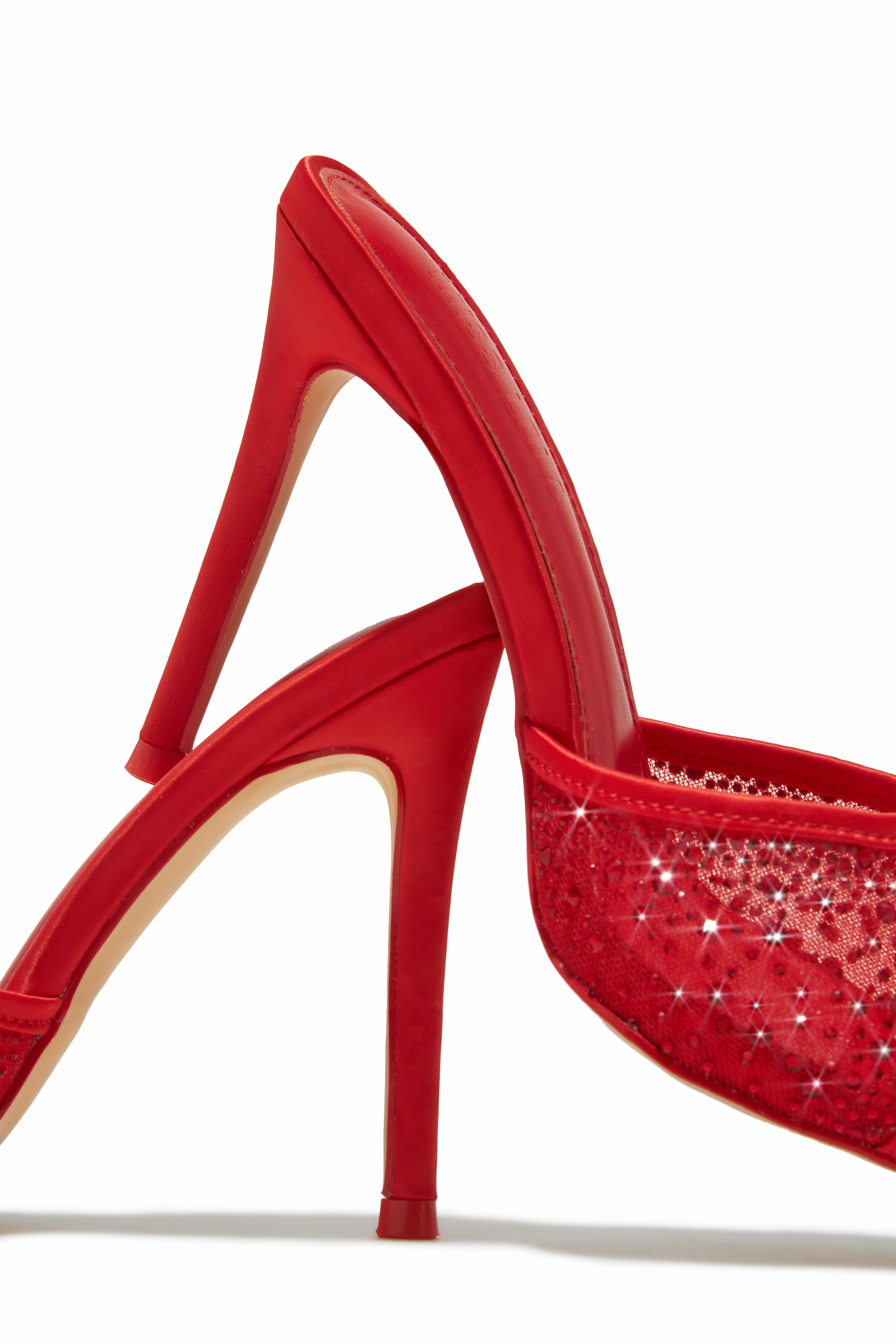 Kari Embellished High Heel Mules - Red