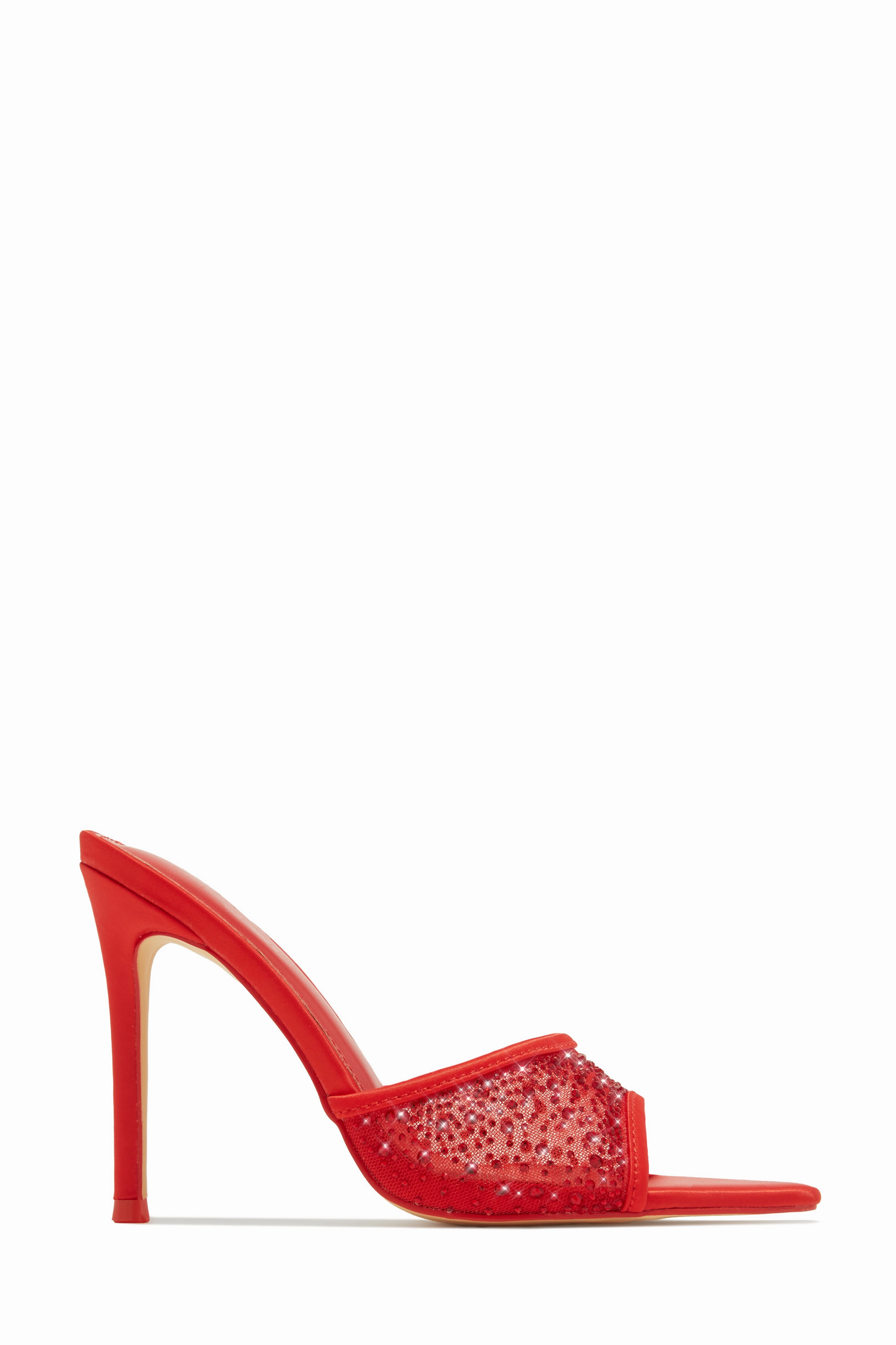 Kari Embellished High Heel Mules - Red