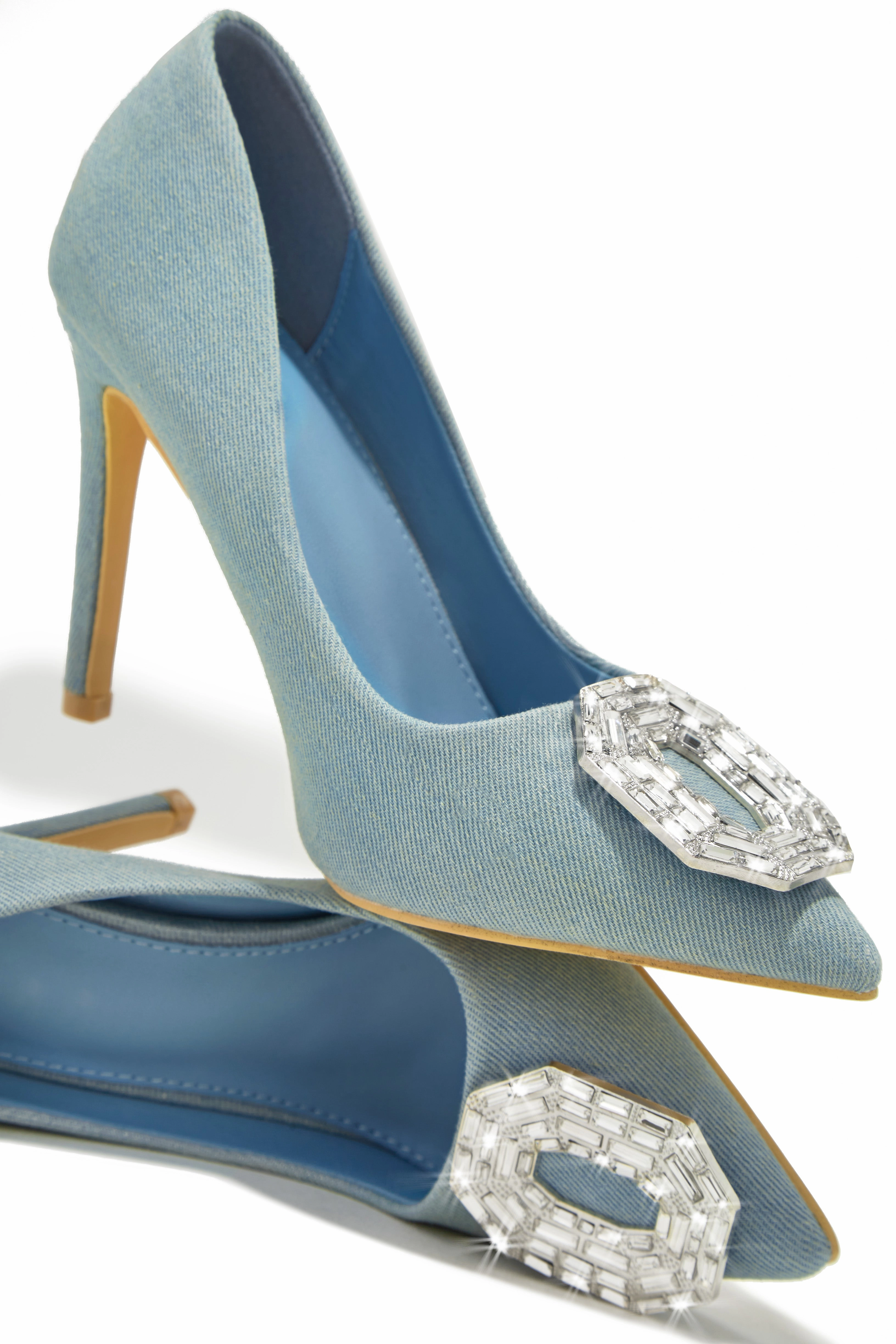 Kiara Embellished Pointed Toe Pumps - Denim