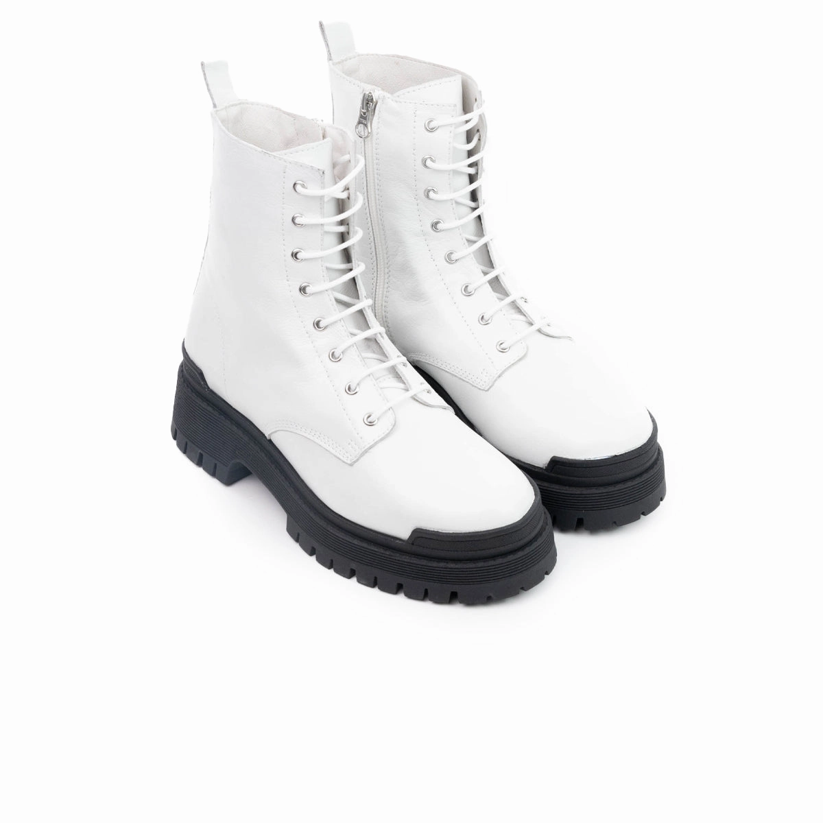 Langport White Leather/Black Sole