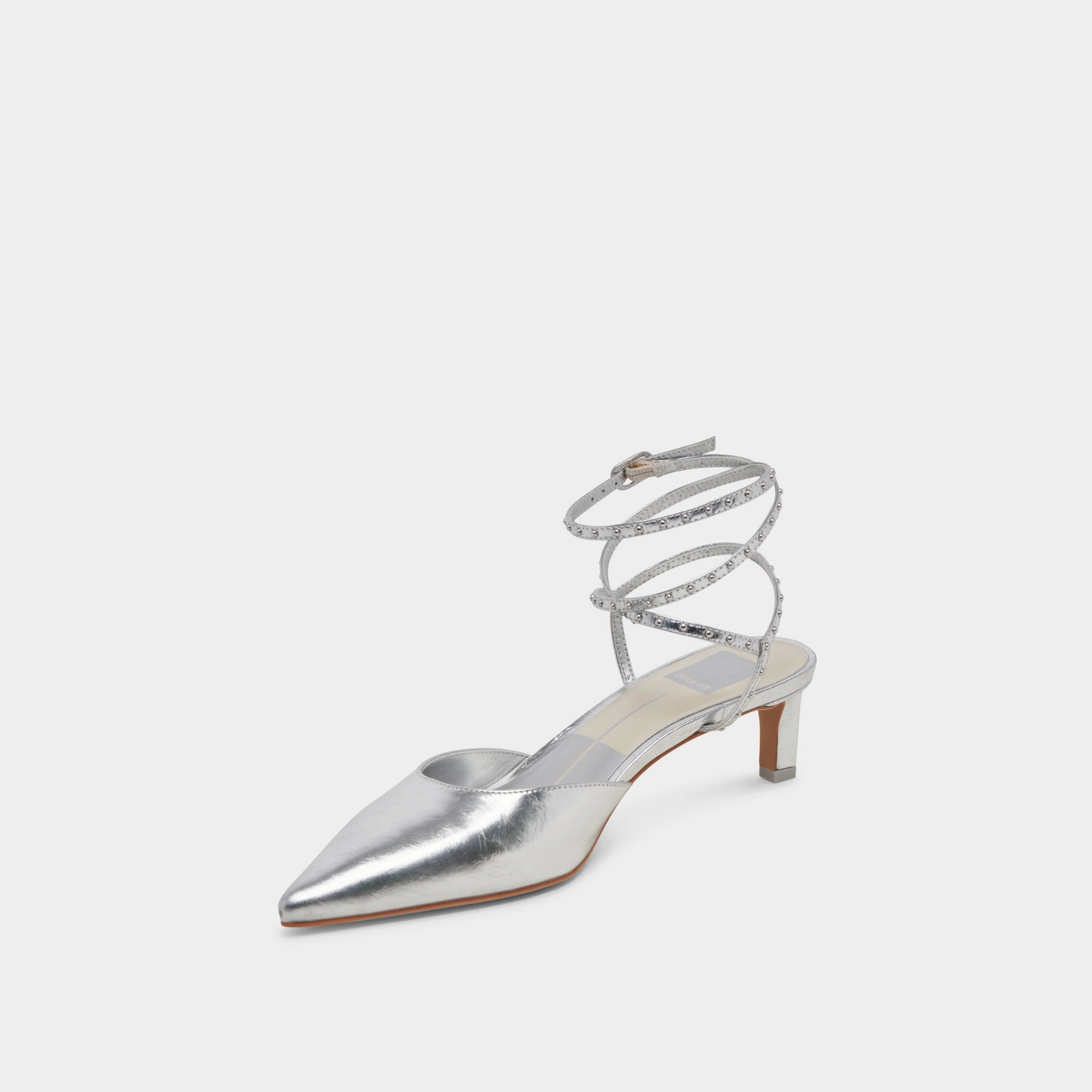 LOKLYN STUD HEELS SILVER CRINKLE PATENT - re:vita