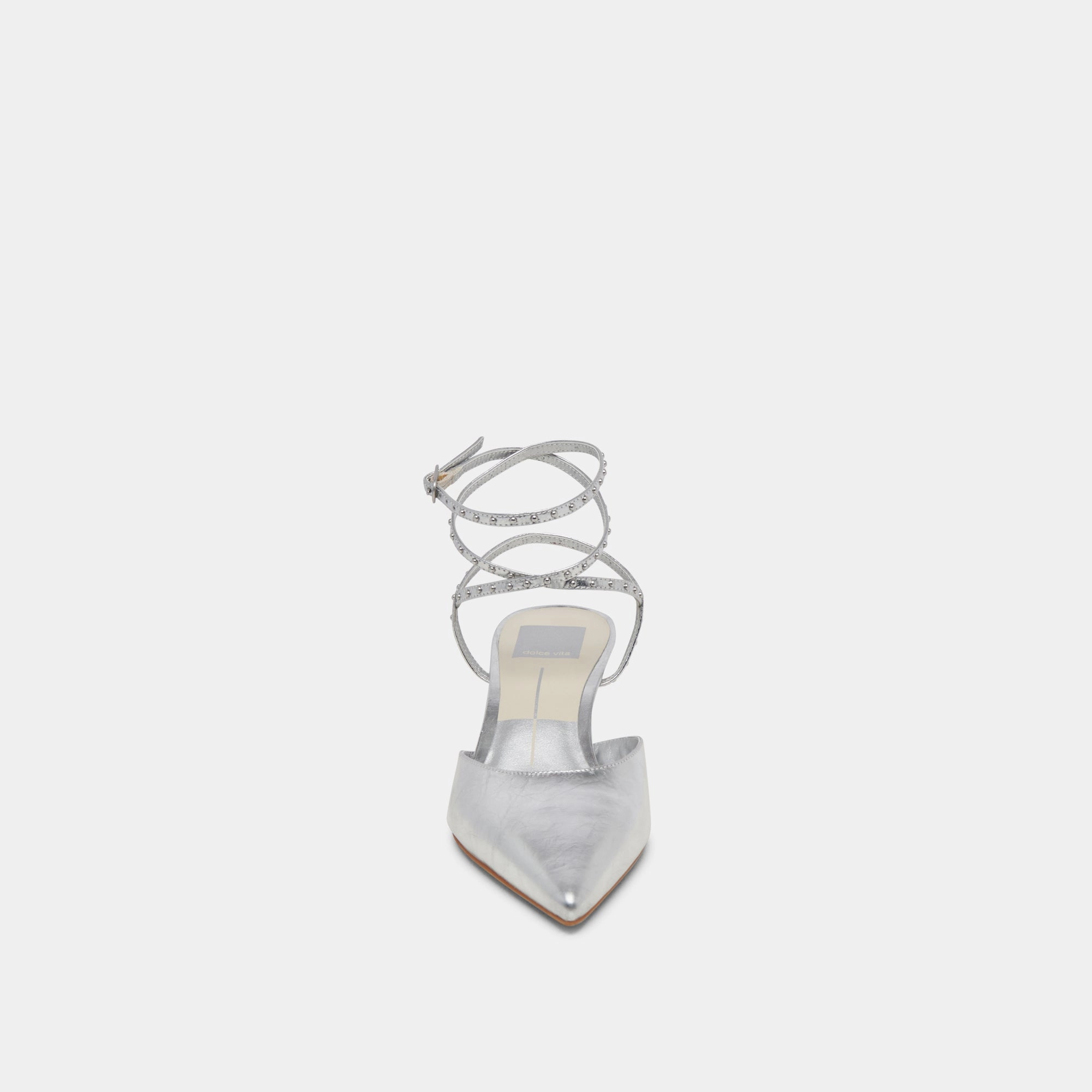 LOKLYN STUD HEELS SILVER CRINKLE PATENT - re:vita