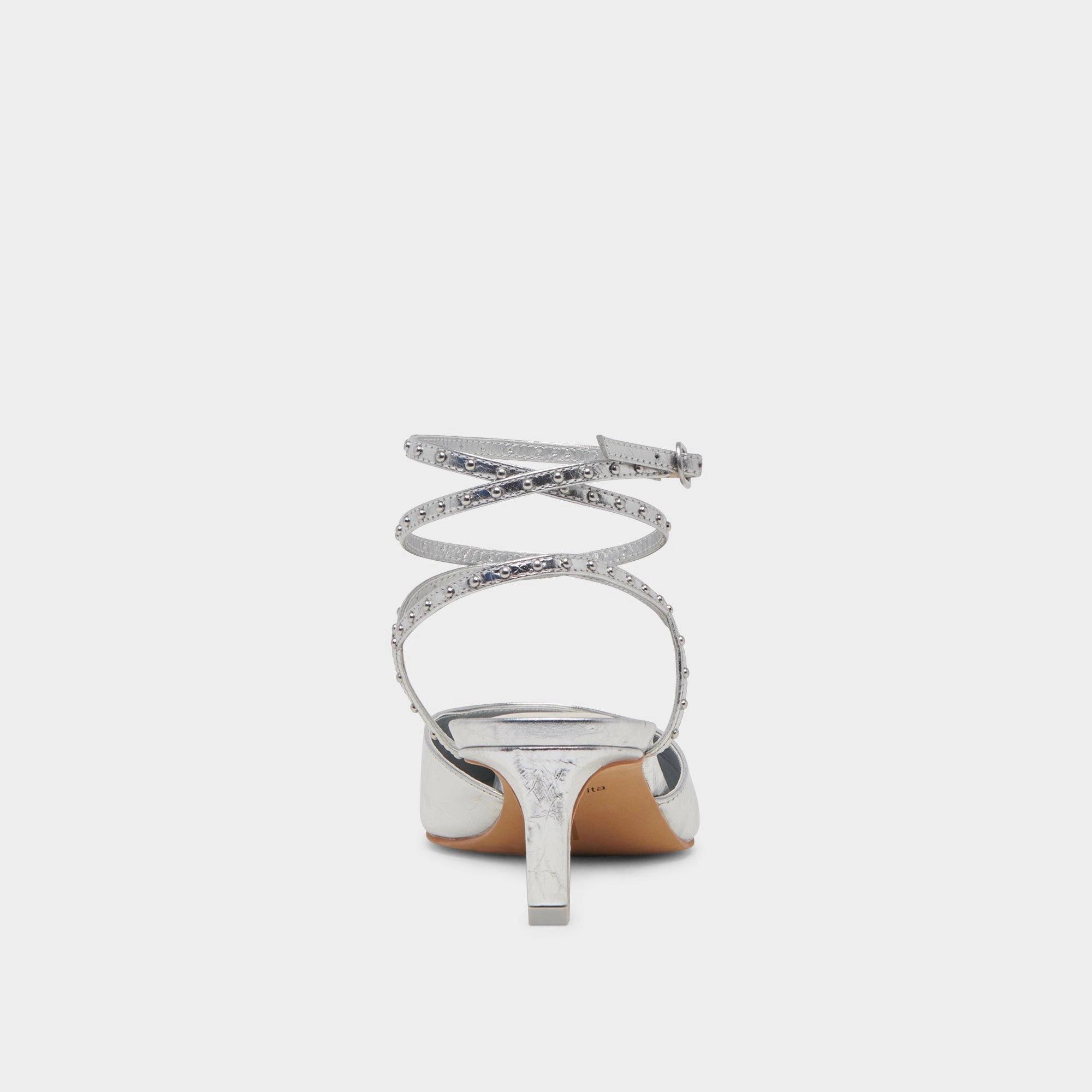 LOKLYN STUD HEELS SILVER CRINKLE PATENT - re:vita
