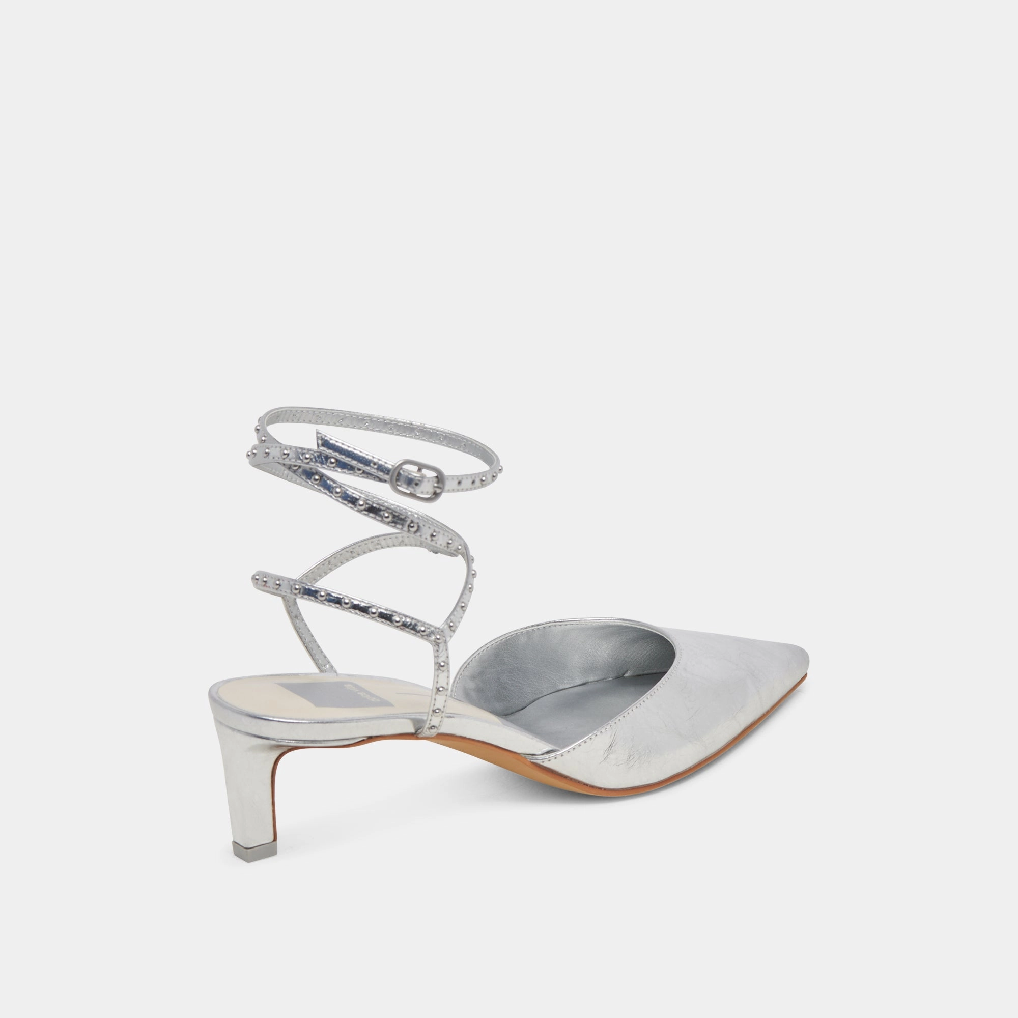 LOKLYN STUD HEELS SILVER CRINKLE PATENT - re:vita