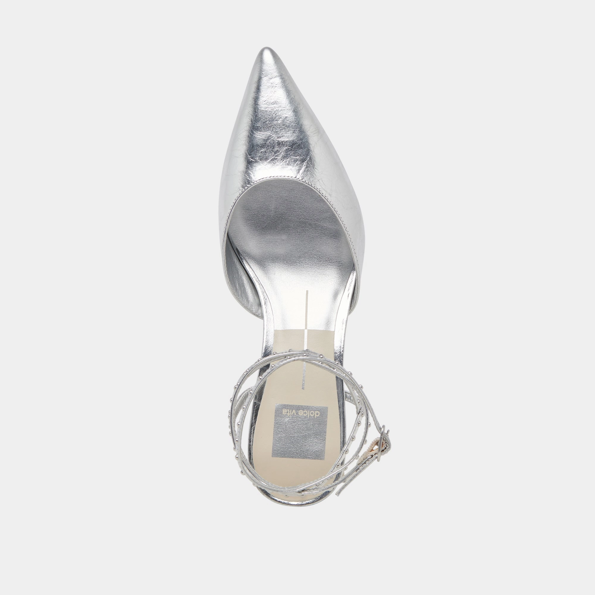 LOKLYN STUD HEELS SILVER CRINKLE PATENT - re:vita