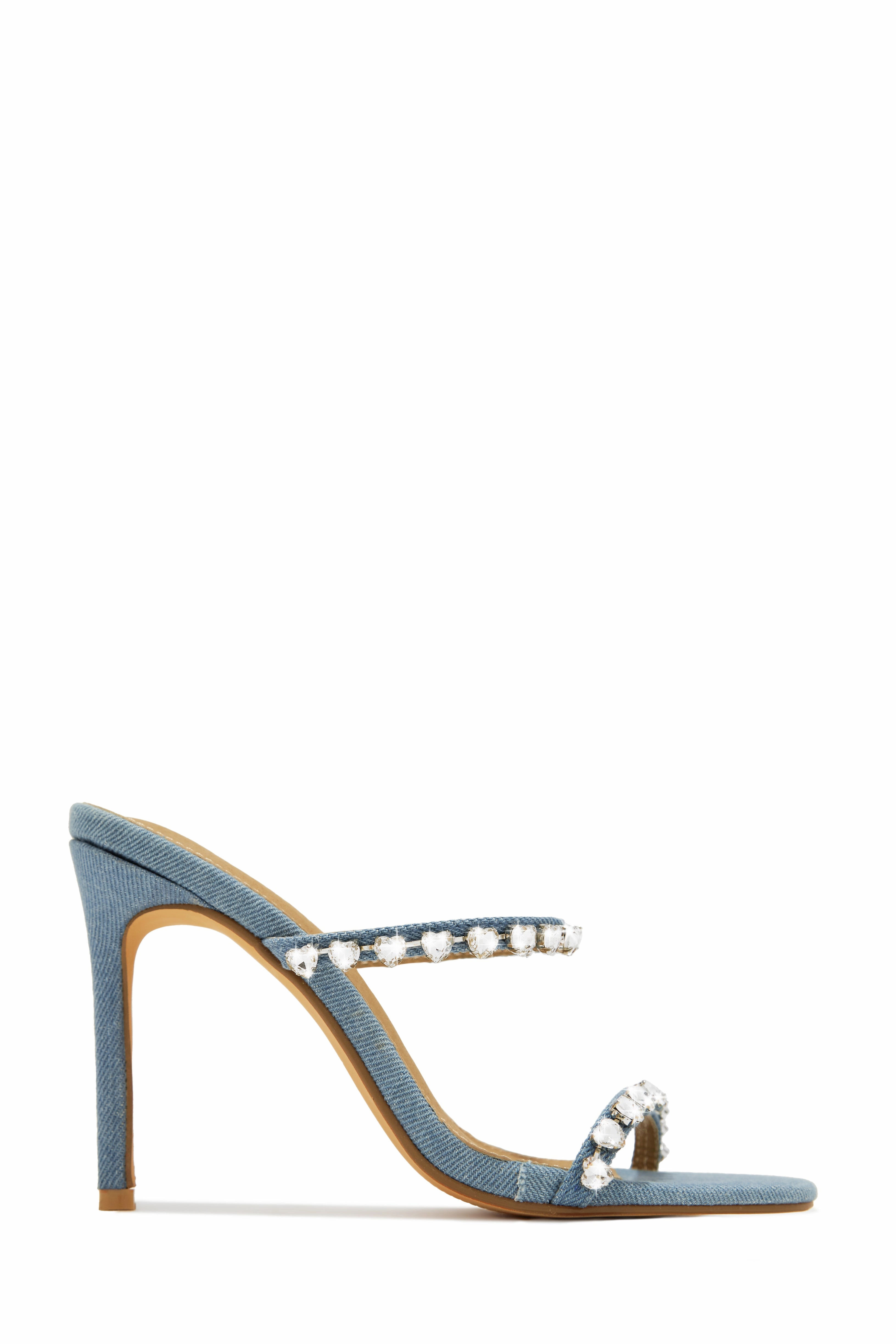 Love Addiction Embellished High Heel Mules - Denim