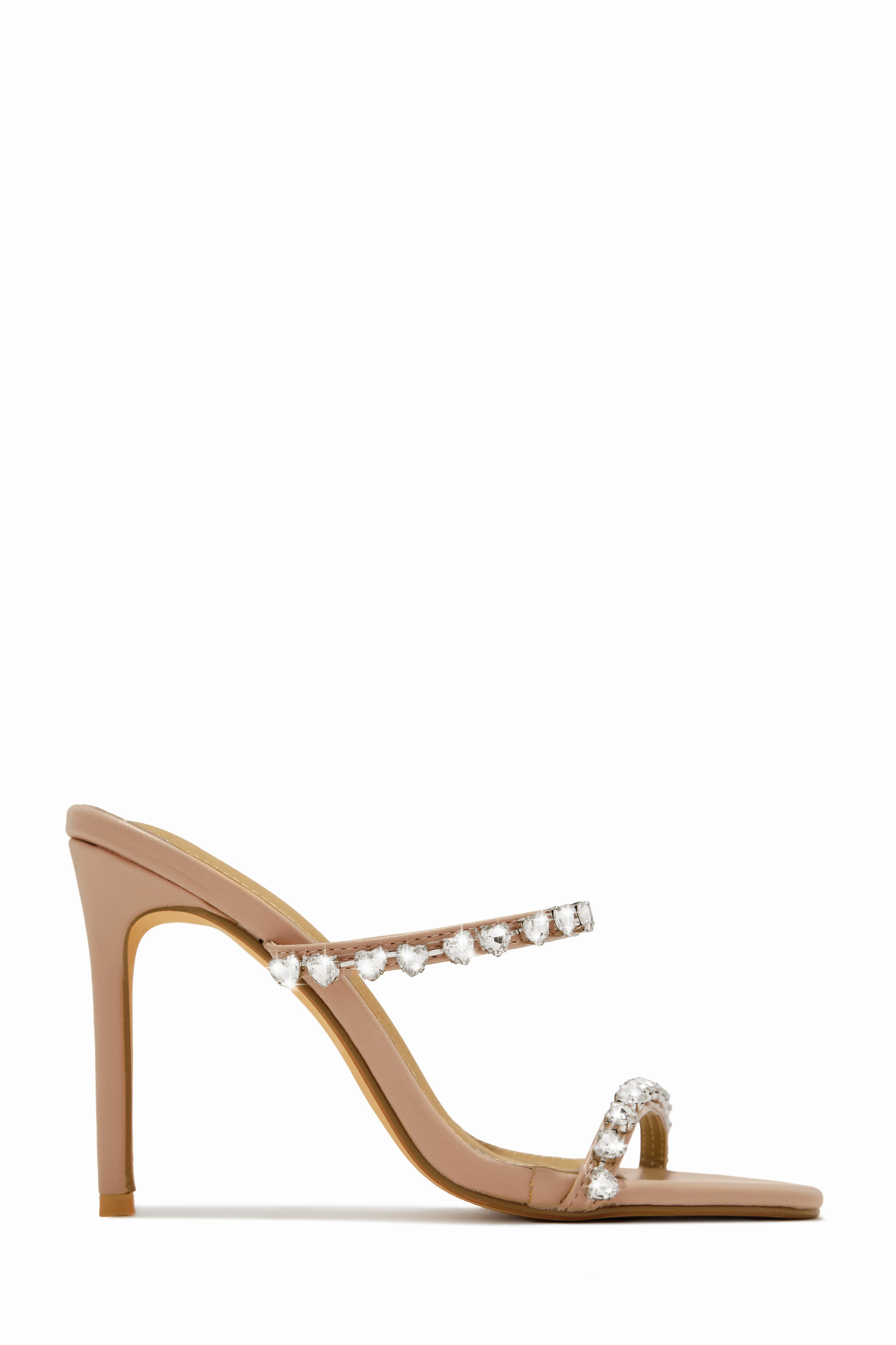Love Addiction Embellished High Heel Mules - Denim