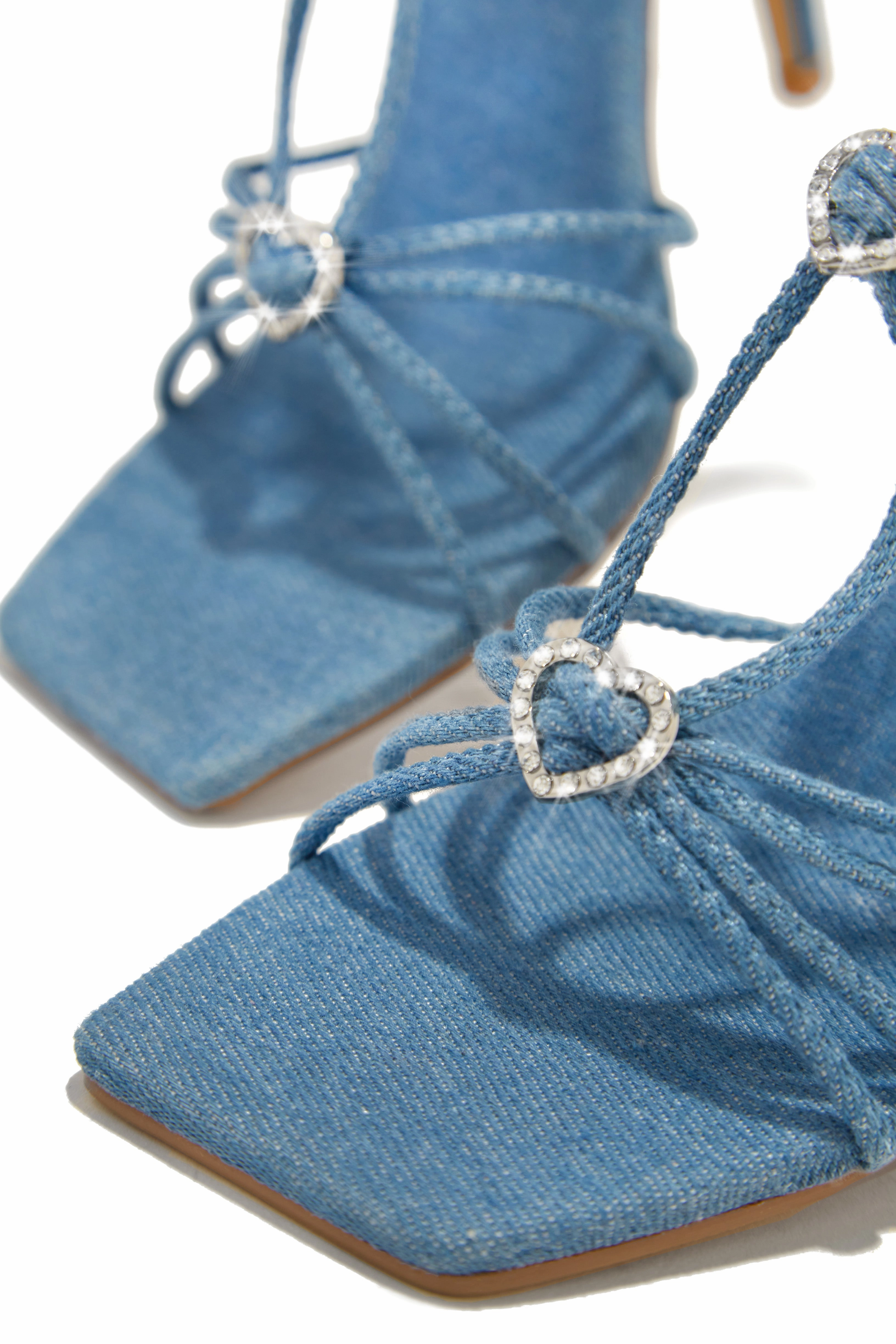 Lovestruck Embellished Strappy High Heels - Denim