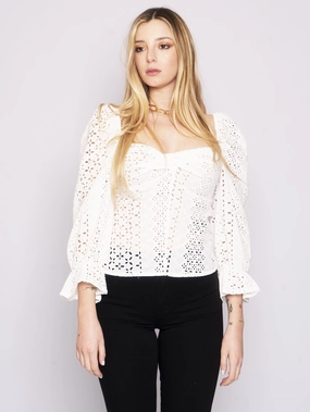 Low-cut Blouse in White Sangallo