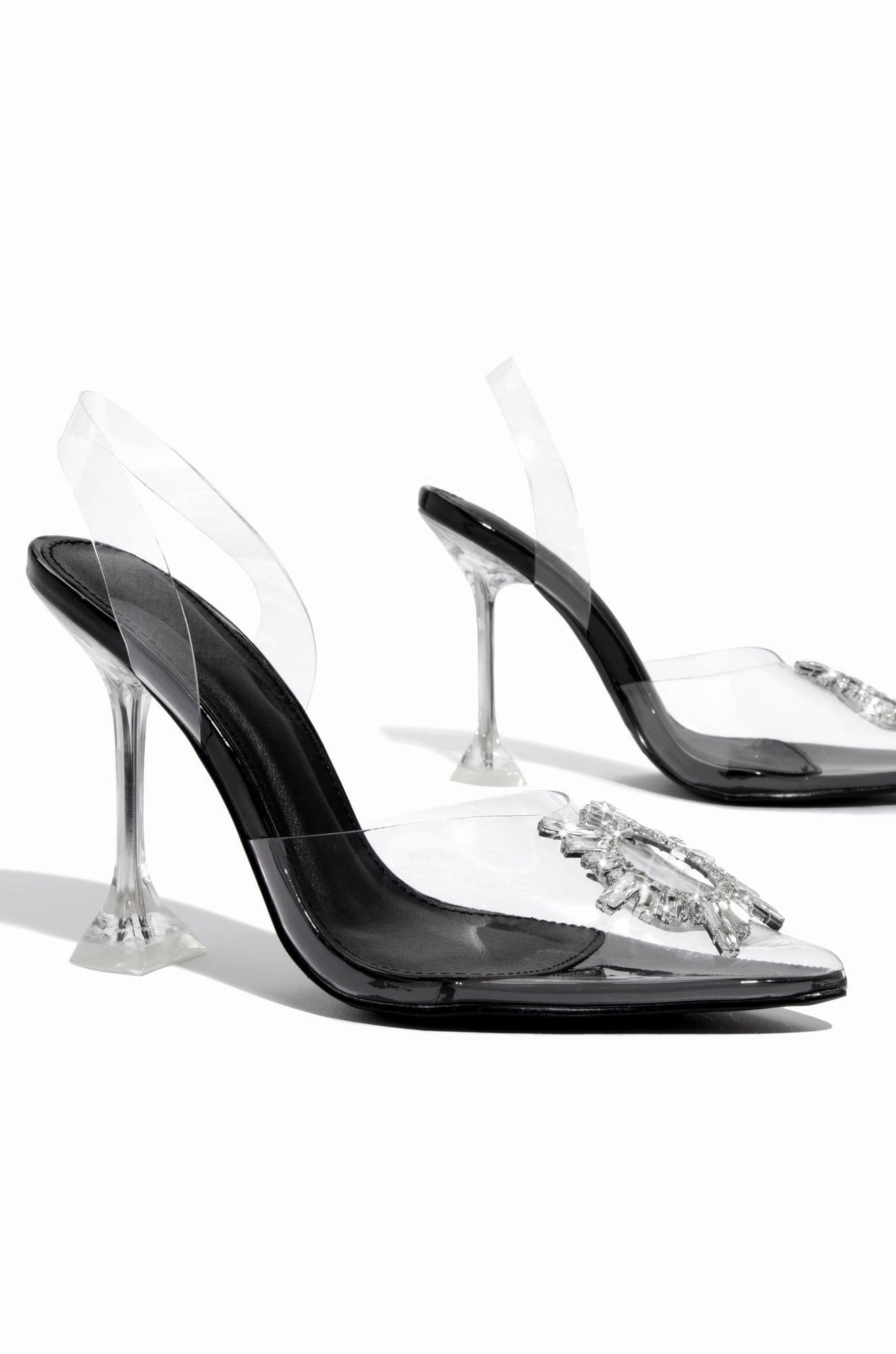 Luxe Affair Embellished Clear Pointed Toe Pumps - Black