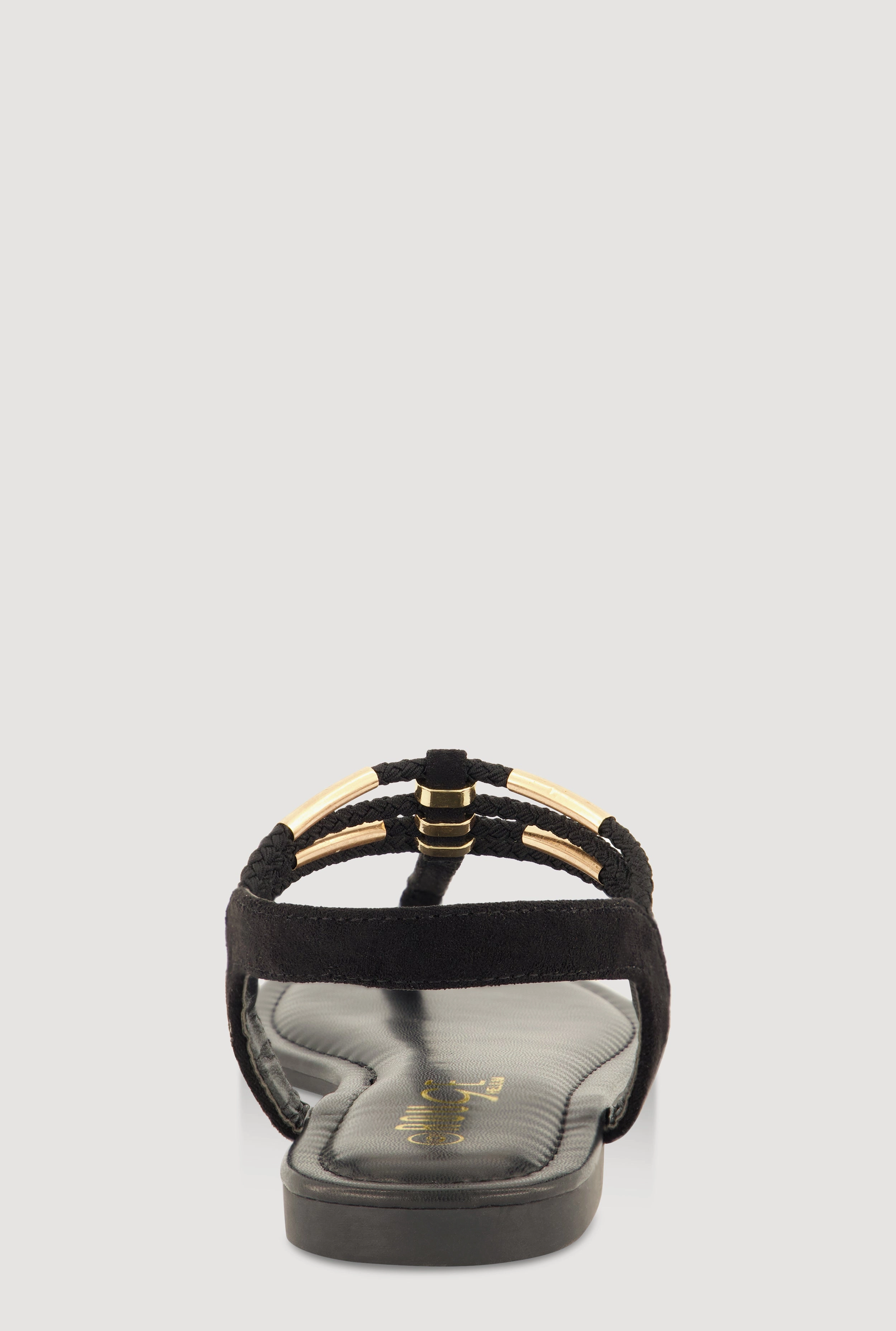 Metallic Pendant Ankle Strap Thong Sandals
