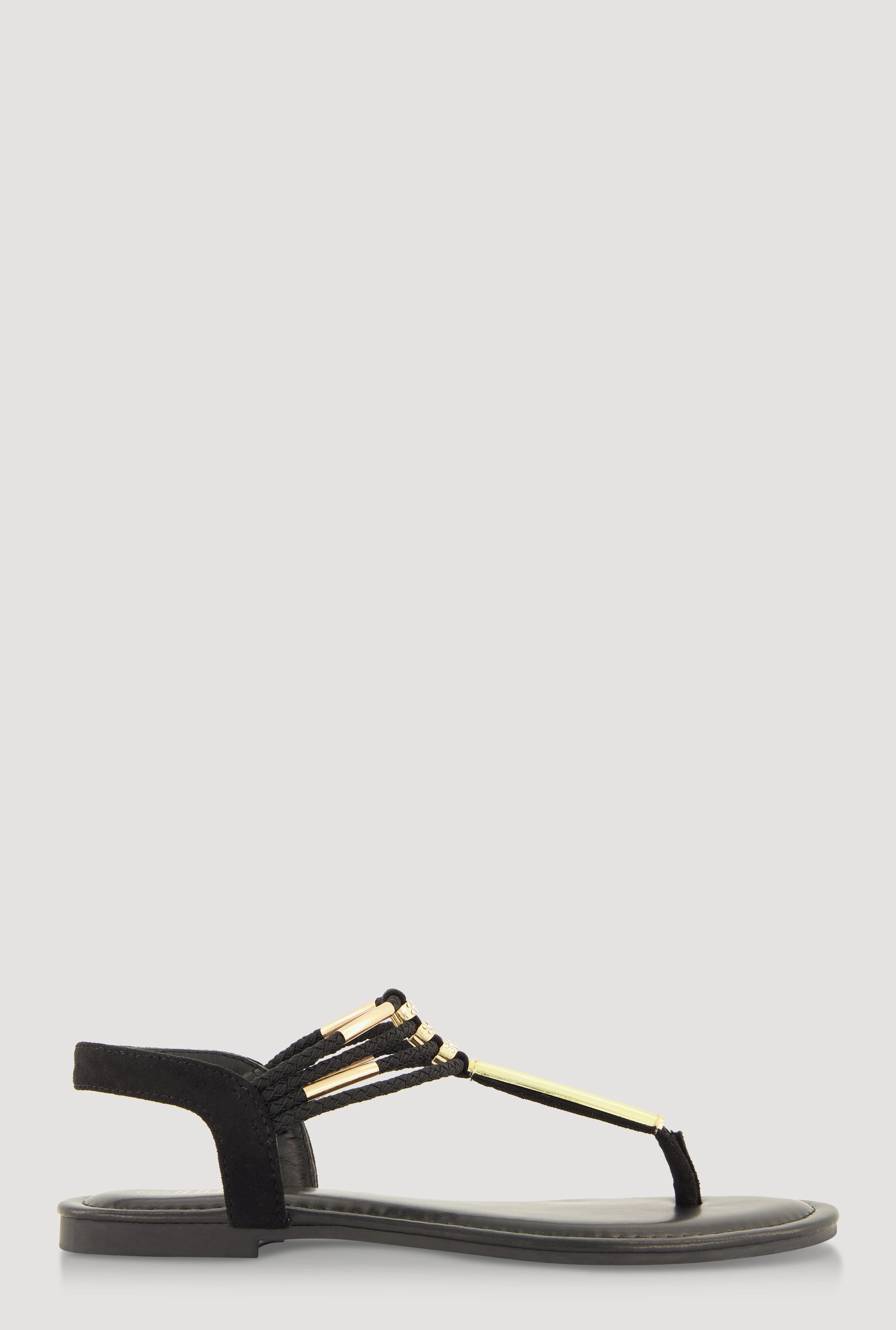 Metallic Pendant Ankle Strap Thong Sandals
