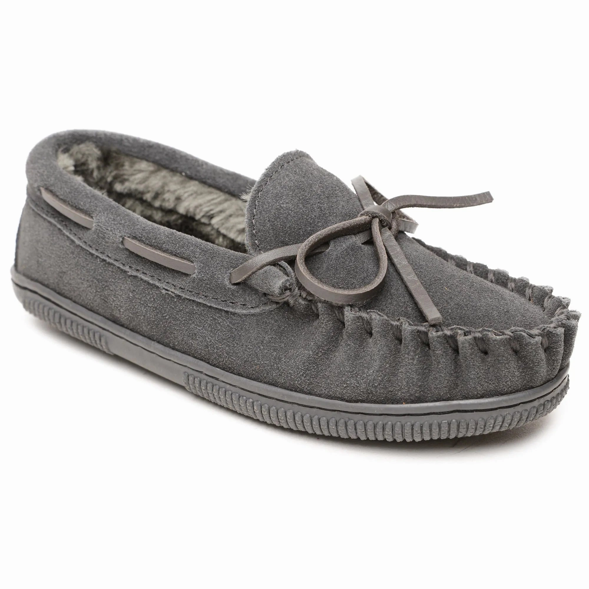 Minnetonka Pile Lined Hardsole Suede (Charcoal) - Children's Slipper