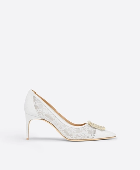 Monroe 70 White Lace Heeled Pumps