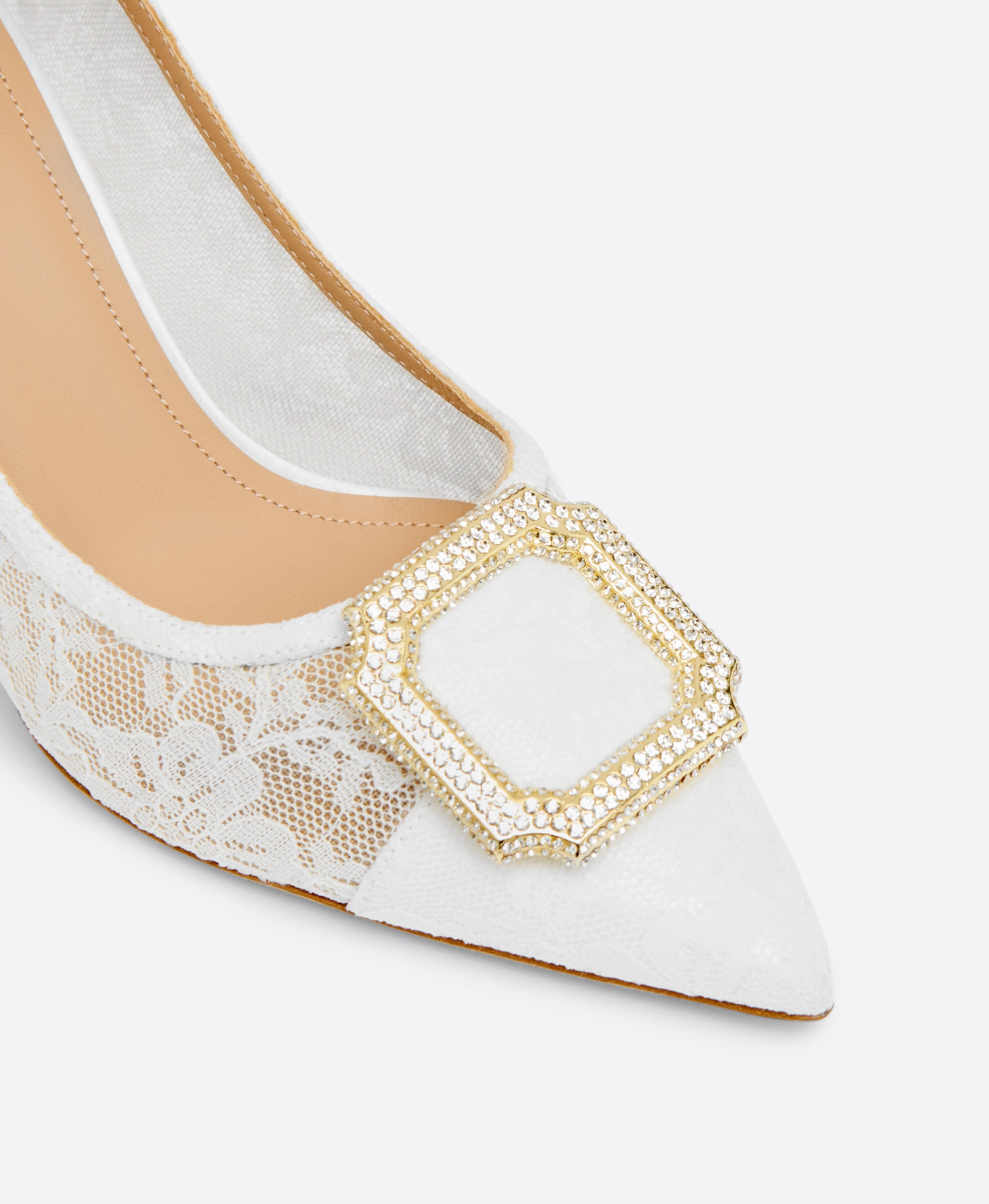 Monroe 70 White Lace Heeled Pumps