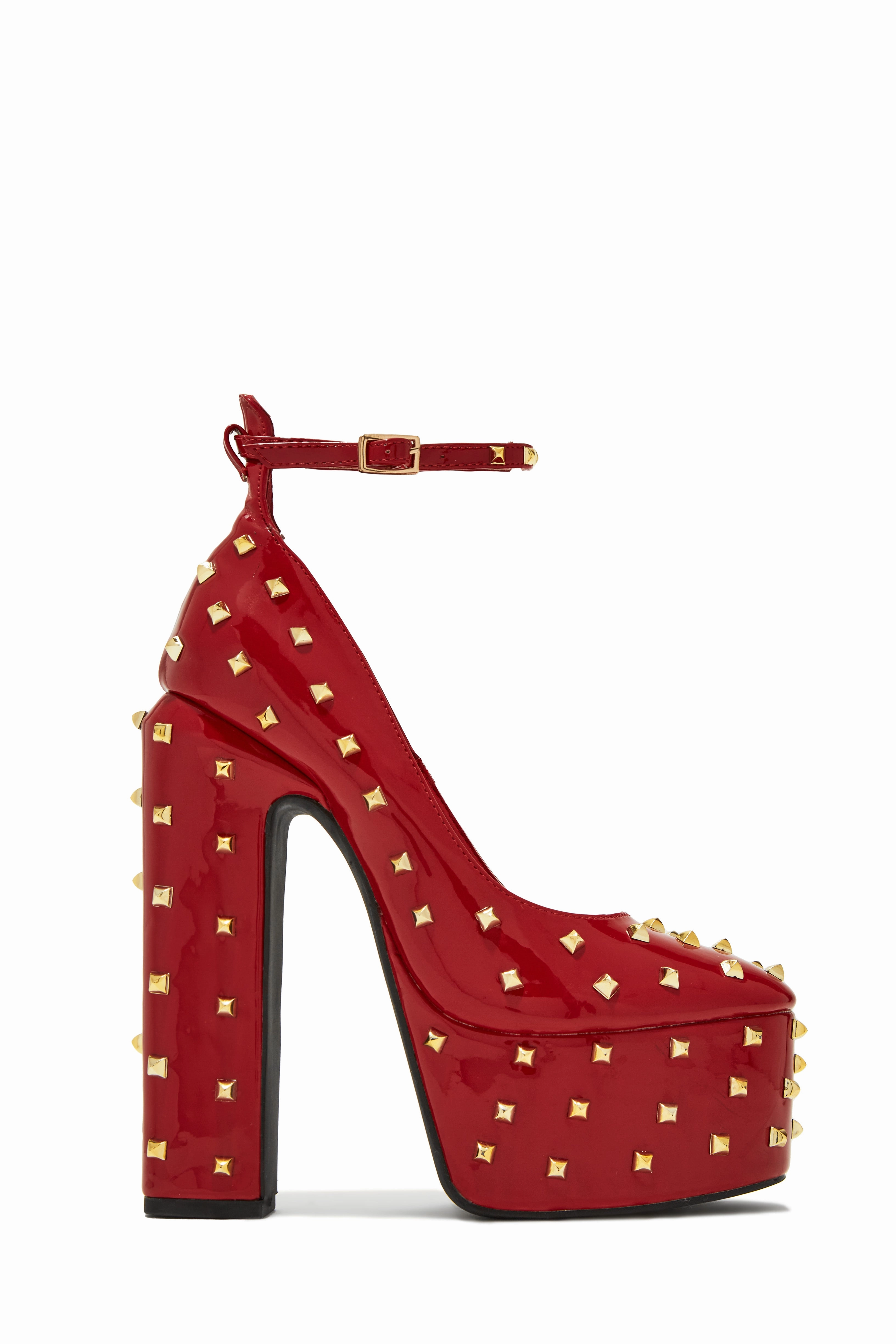 Nayomi Studded Platform Block High Heels - Nude