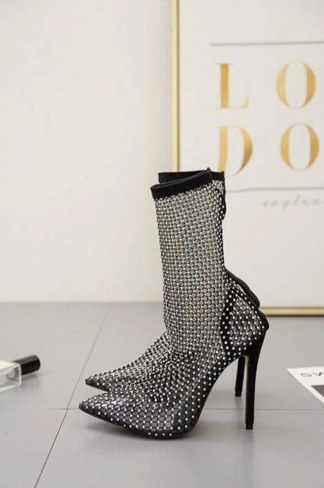 Pearl Breathable Glittered Fishnet High Heels